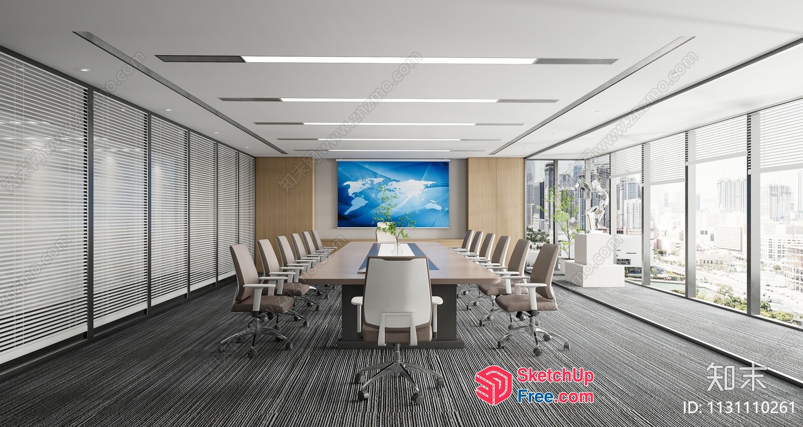 Modern Office Conference Room With Large Windows 3D SketchUp File