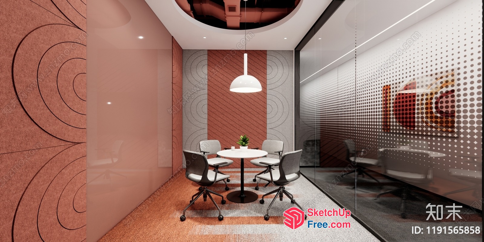 Modern Minimalist Office Meeting Room With Glass Curtain Wall 3D SketchUp File
