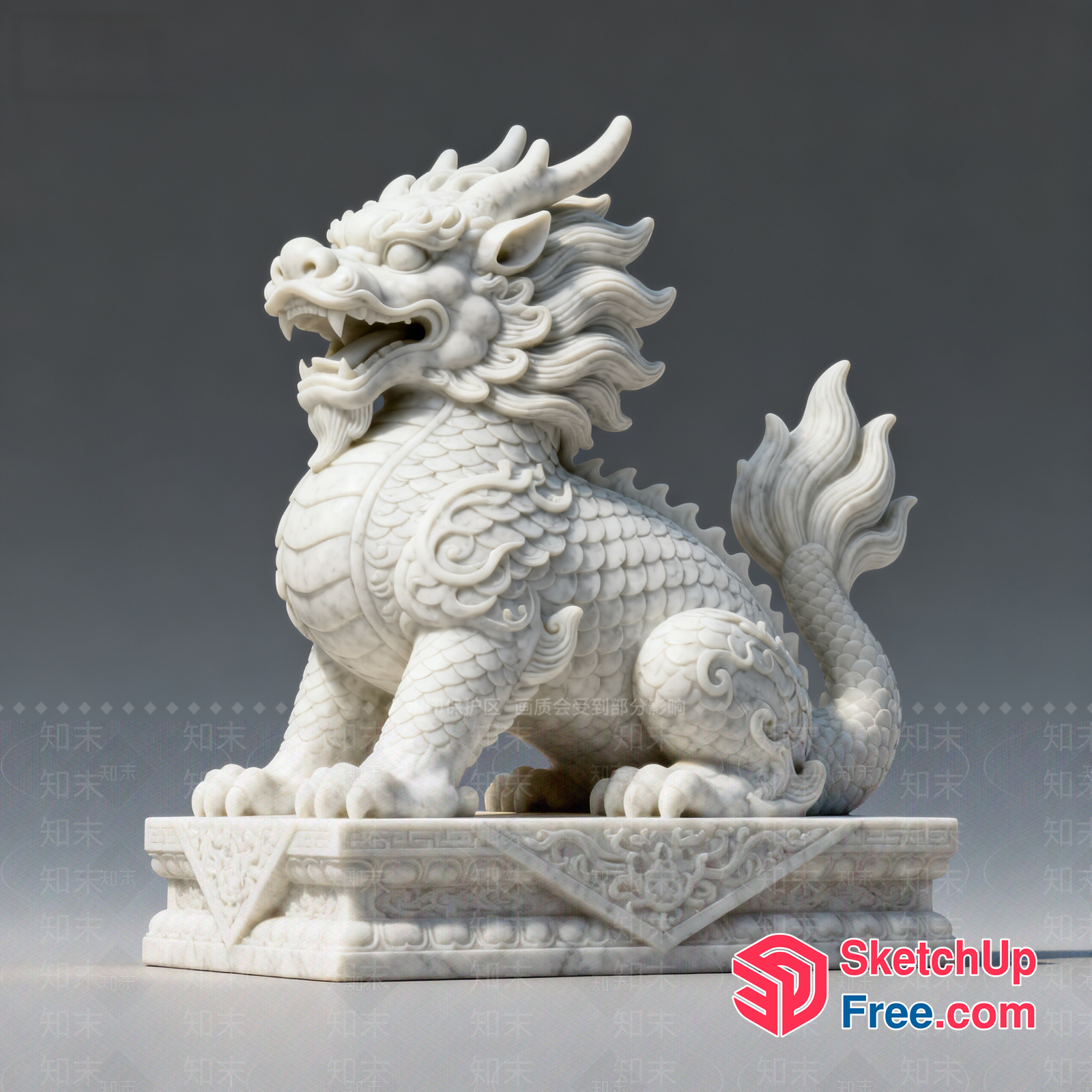 Intricate Marble Dragon Sculpture 3D SketchUp File