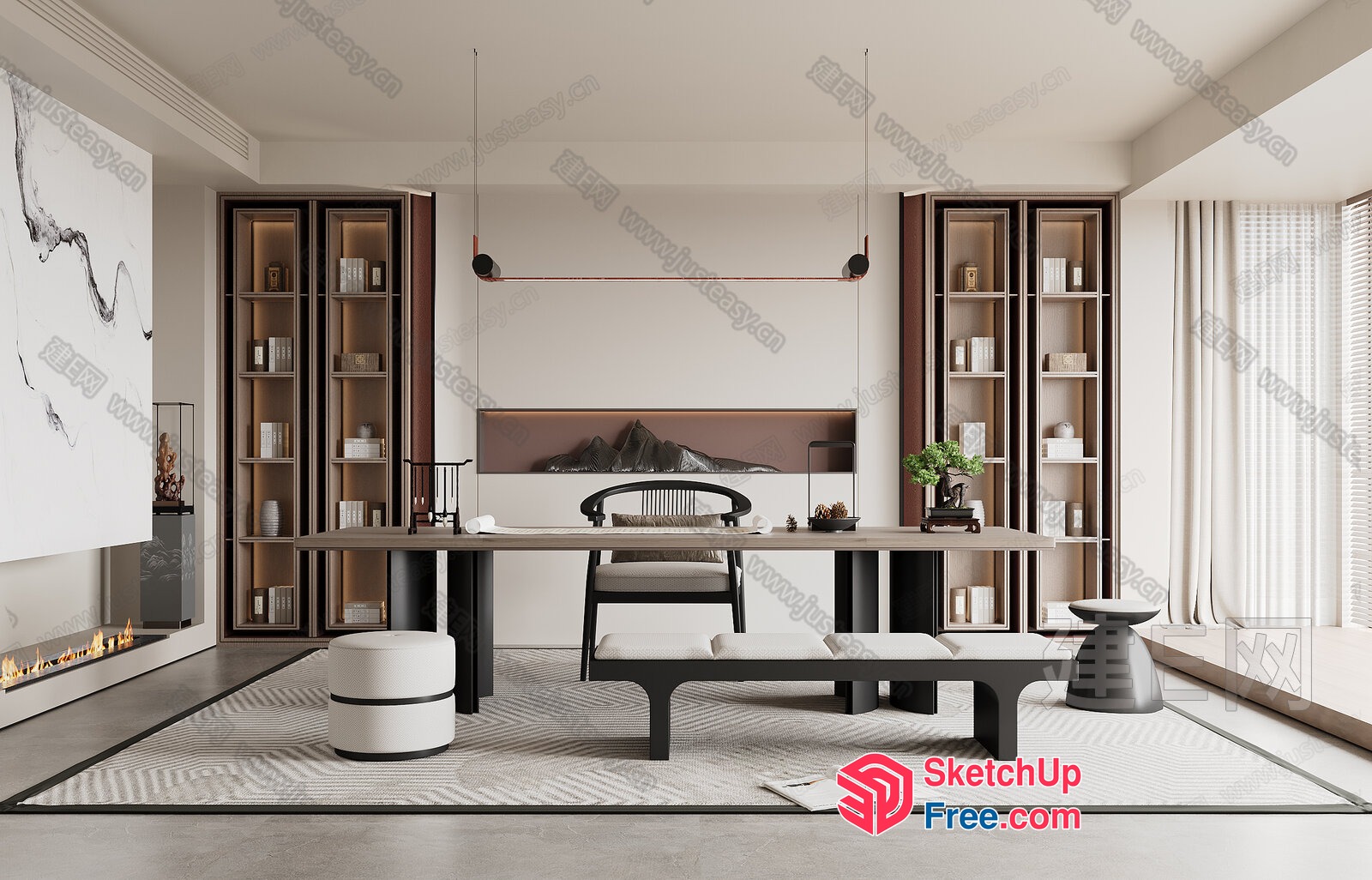 Modern Japanese-Inspired Home Office With Minimalist Style 3D SketchUp File
