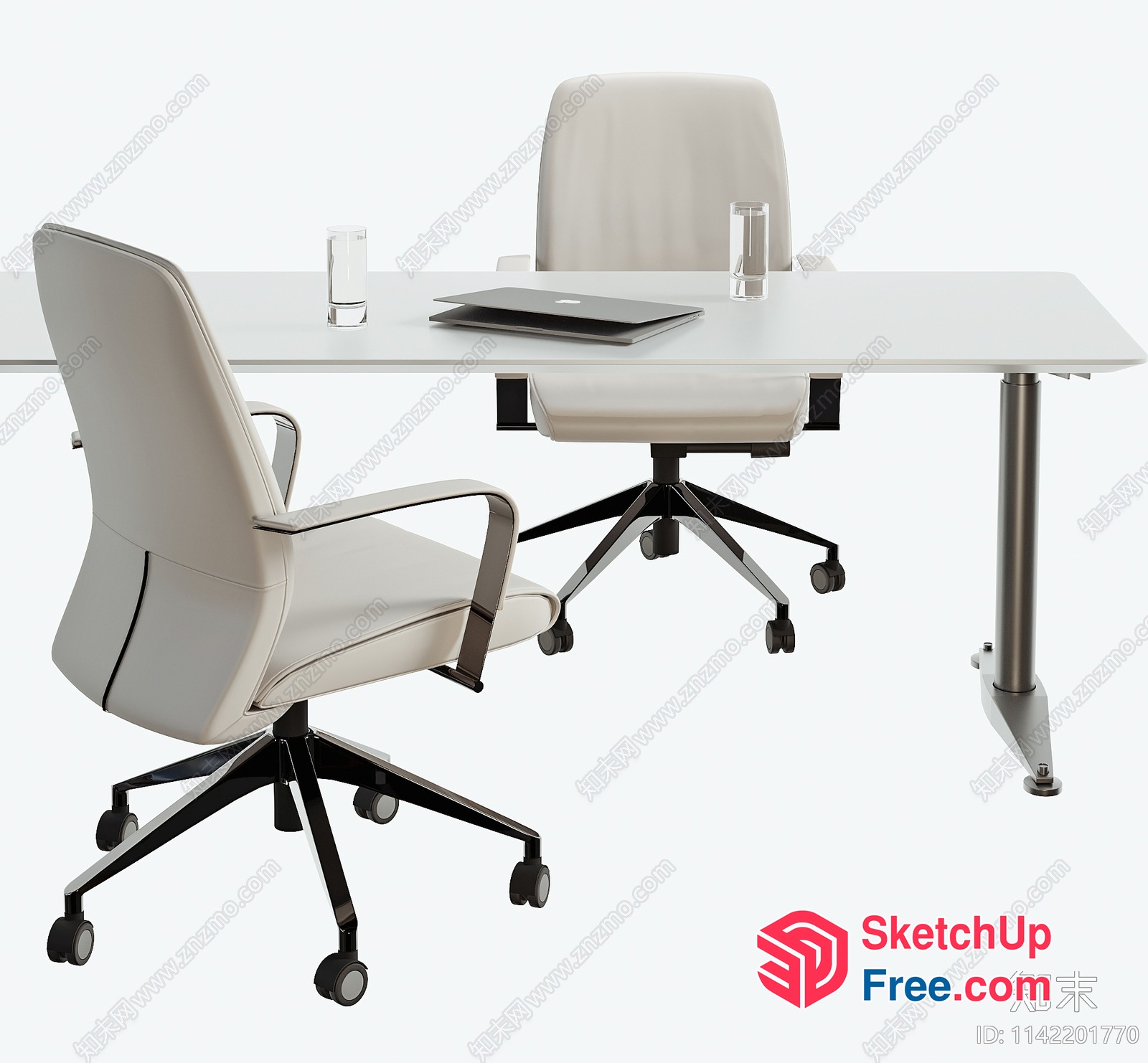 Modern Office Space With White Furniture 3D SketchUp File