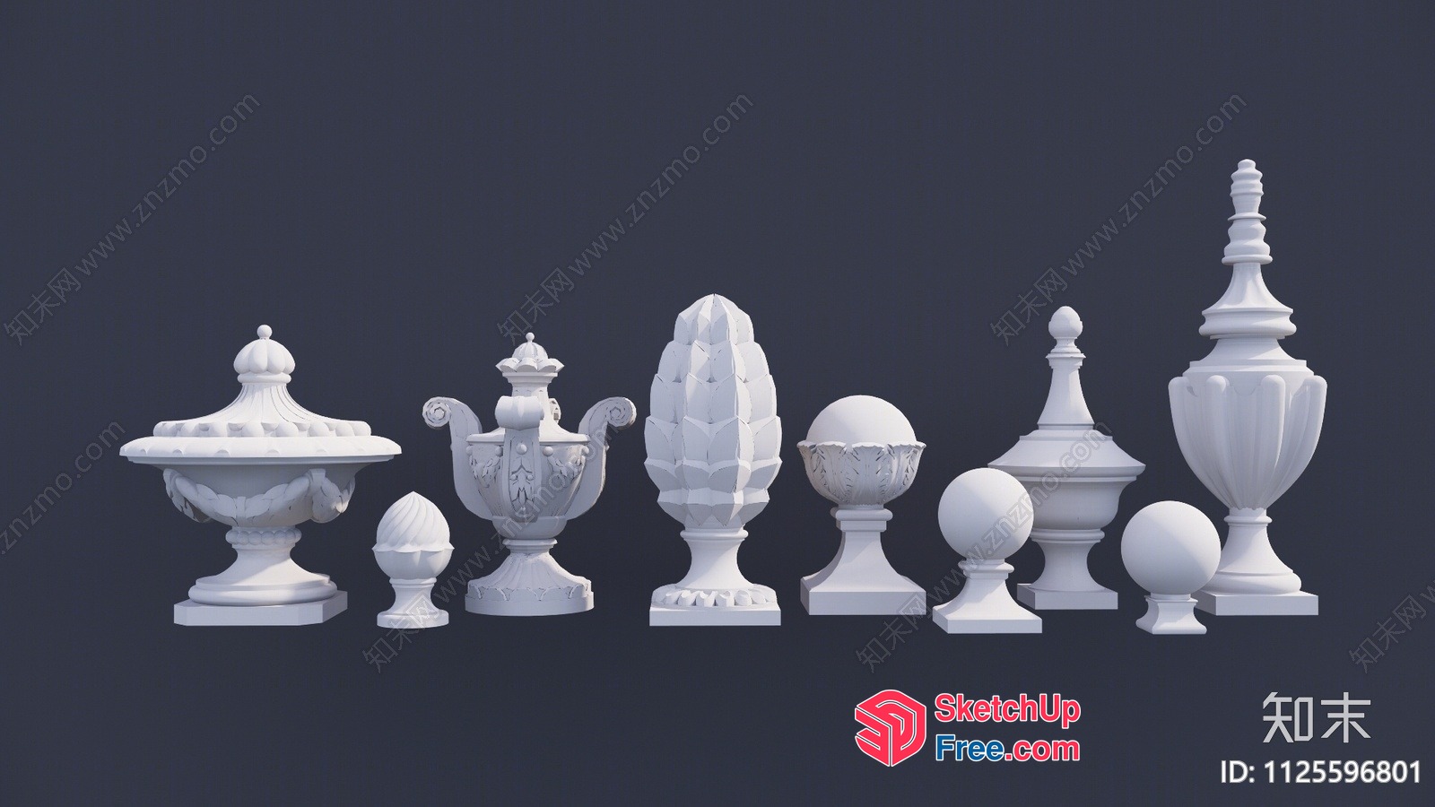 Ornate White Decorative Pillars And Vases 3D SketchUp File