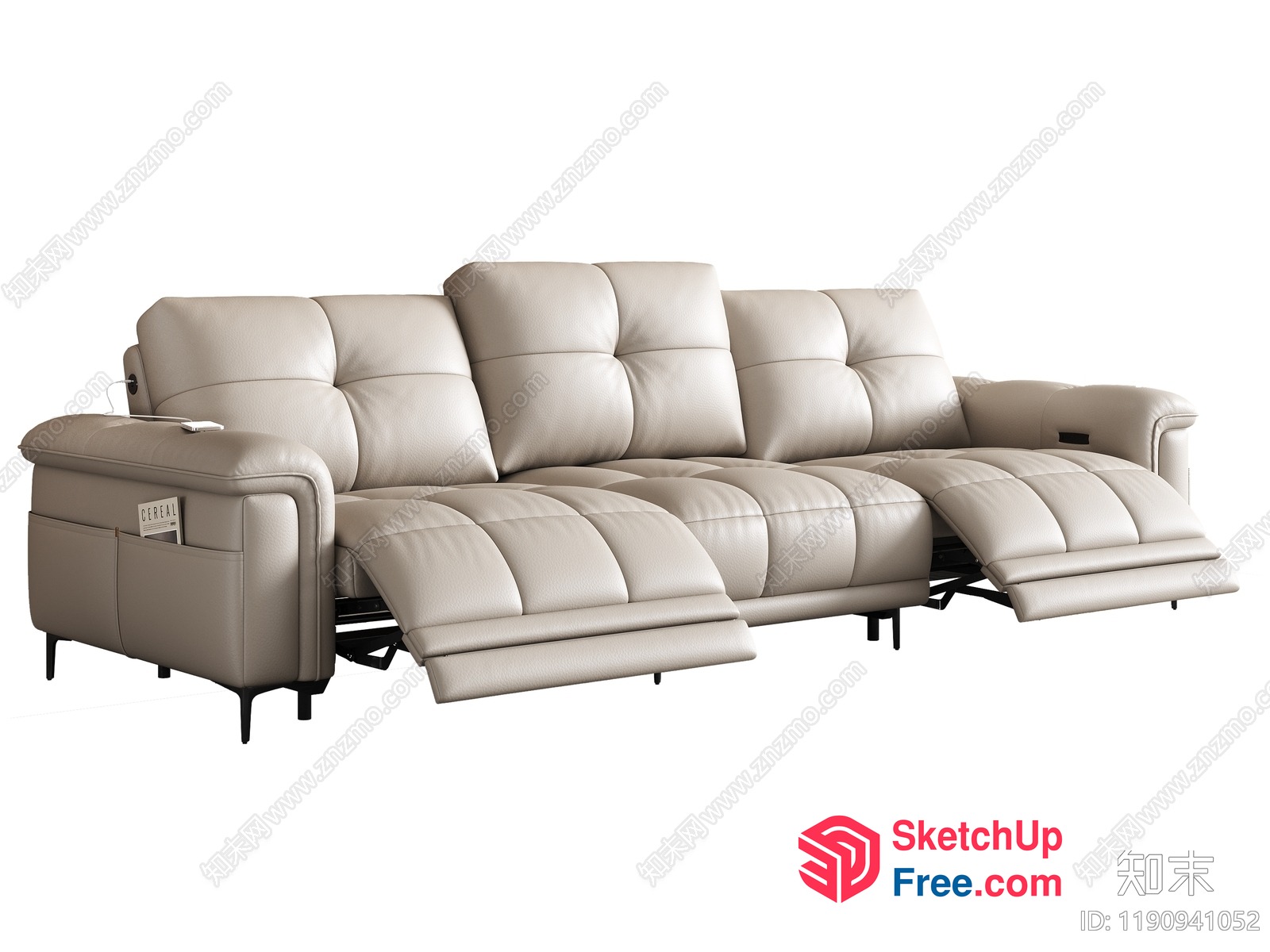 Modern Creamy Style Leather Sofa With Reclining Seats 3D SketchUp File