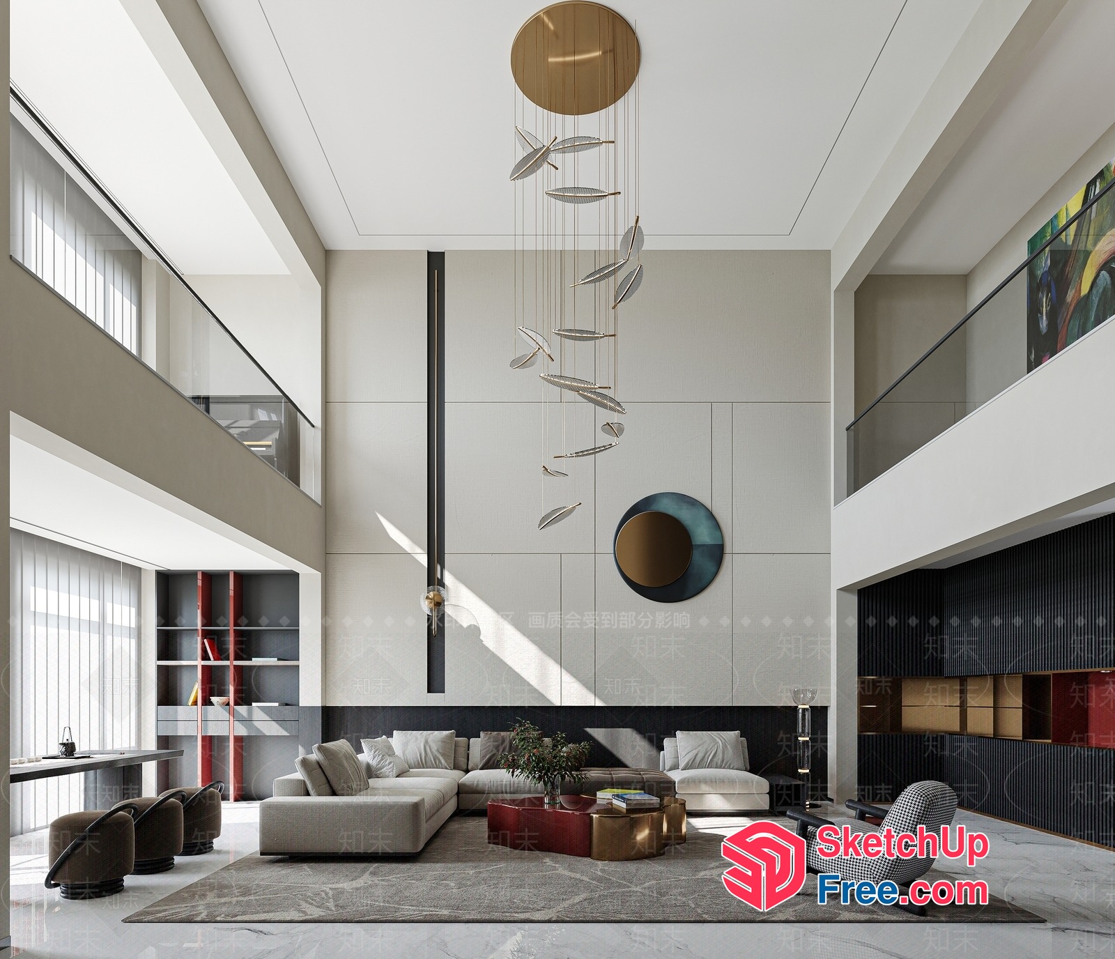 Elegant Modern Living Room With High Ceiling And Sleek Furniture 3D SketchUp File