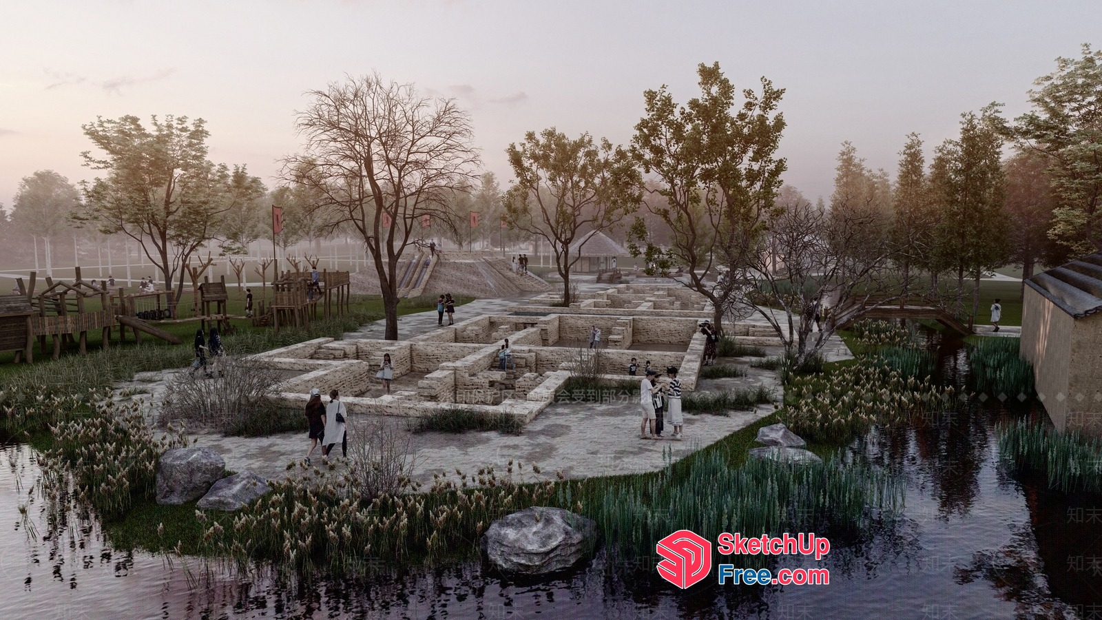 Serene Natural Oasis With Water Features And Lush Greenery 3D SketchUp File