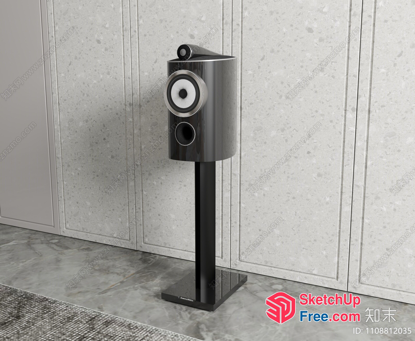 Modern Grey Speaker On Black Stand 3D SketchUp File