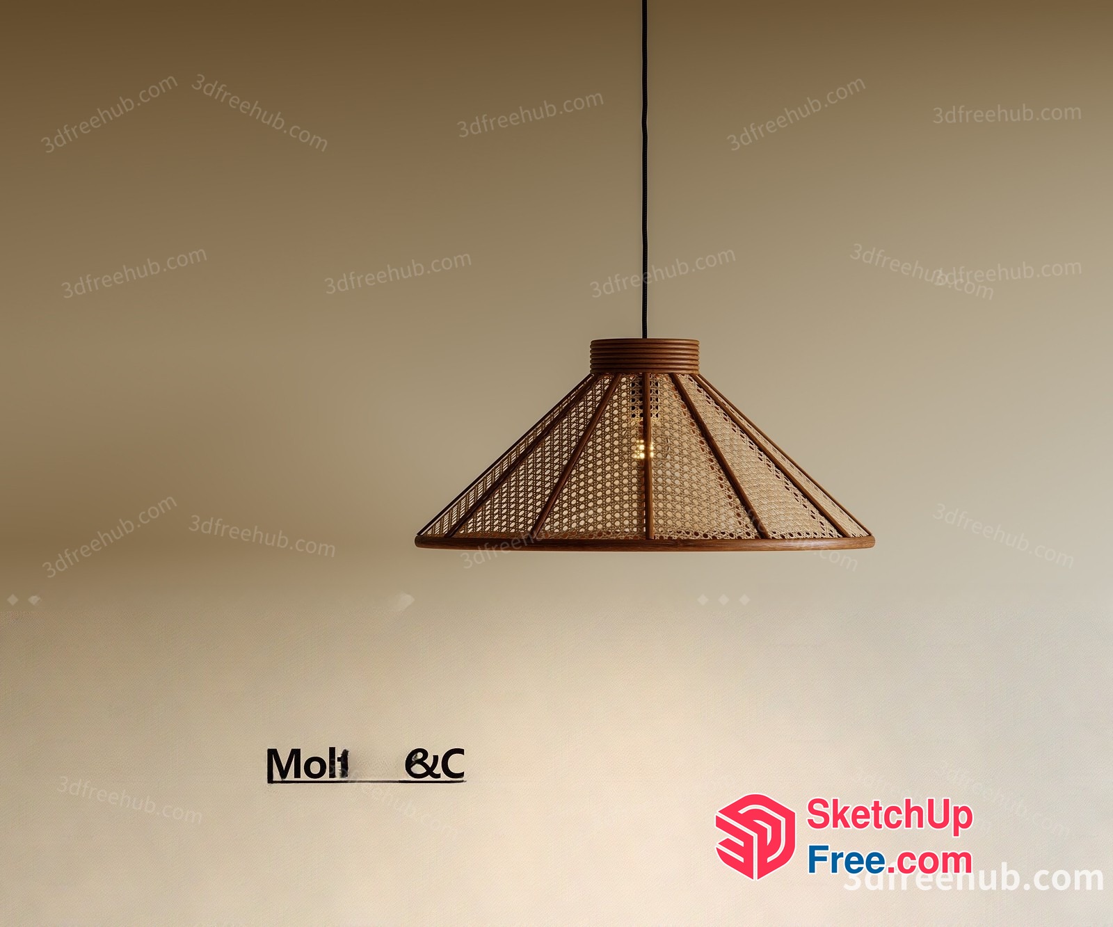 Hanging Light Fixture With Rattan Shade 3D SketchUp File