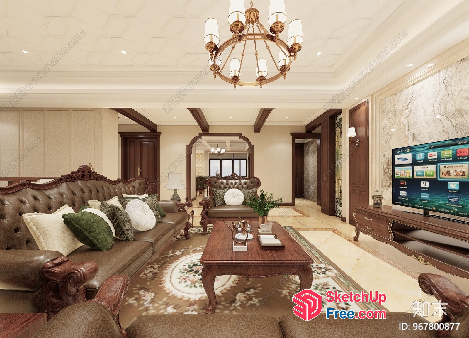 Luxurious Living Room With Ornate Furniture And Elegant Lighting 3D SketchUp File