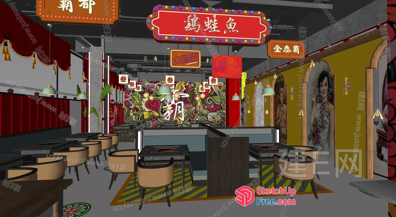 Modern Asian-Inspired Restaurant Interior 3D SketchUp File