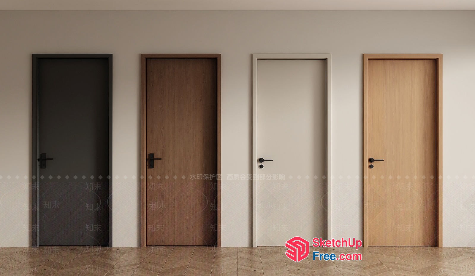 Four Doors In A Row 3D SketchUp File