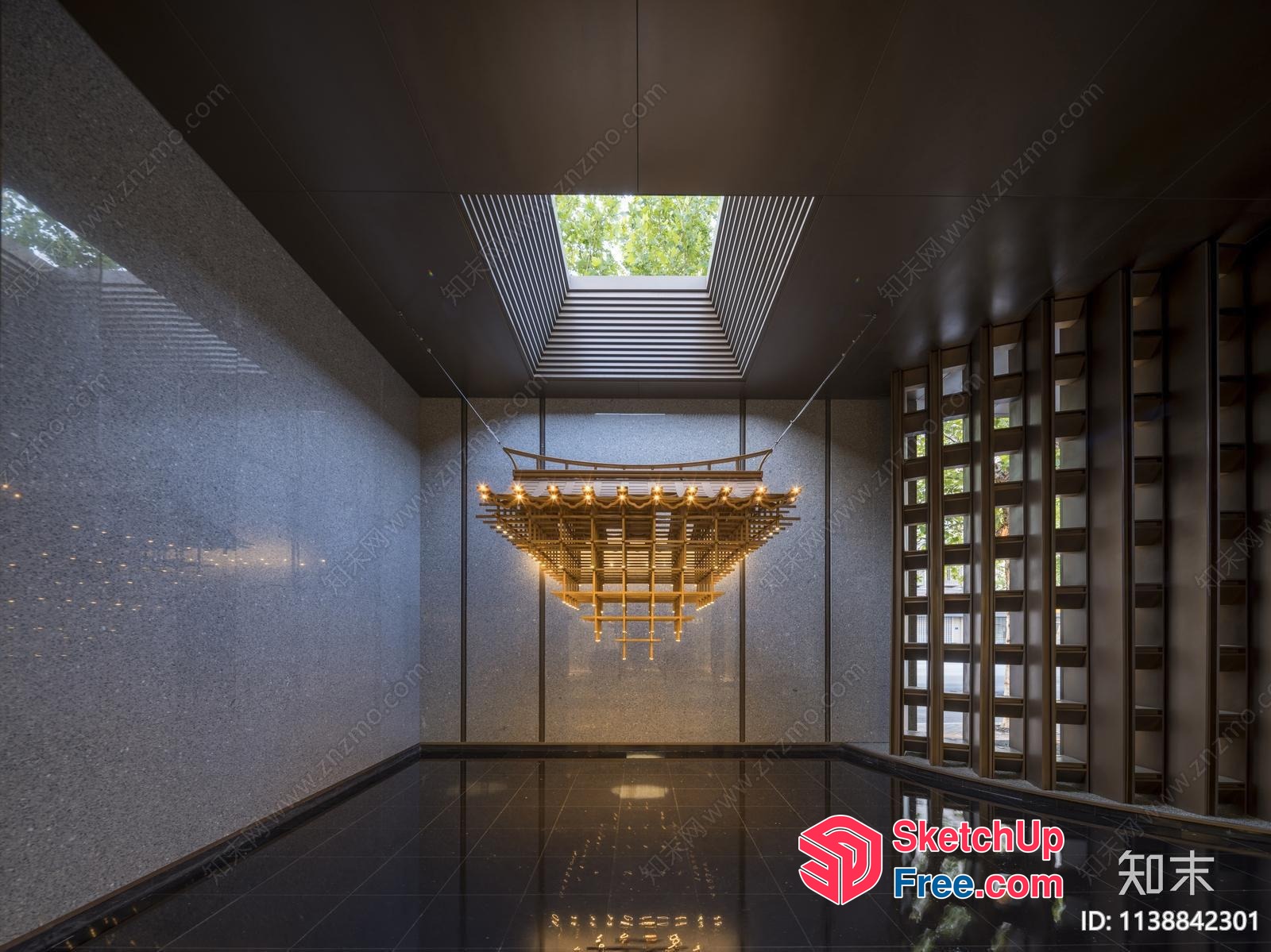 Elegant Modern Asian-Inspired Interior With Skylight 3D SketchUp File