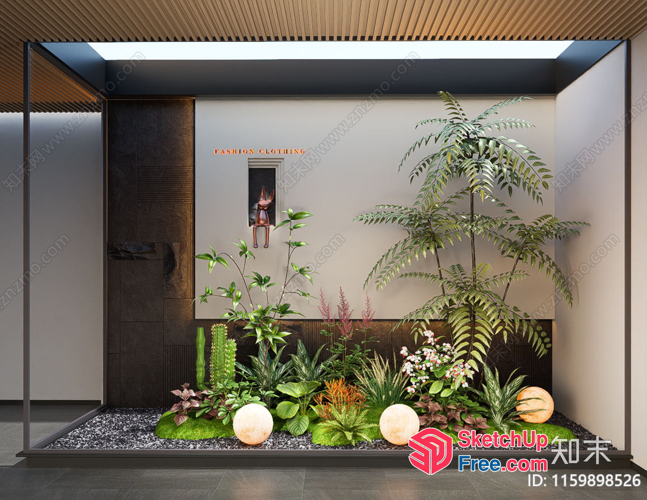 Aesthetic Entrance Garden With Fashion Clothing Display 3D SketchUp File