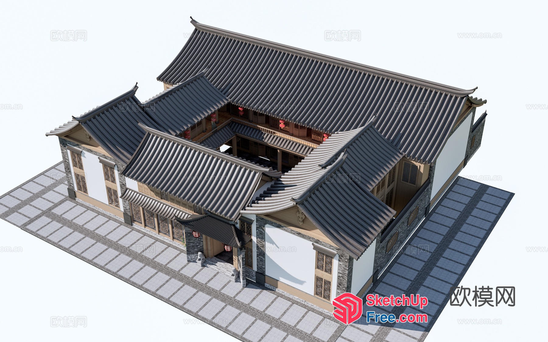 Traditional Chinese Building With Ornate Roof And Pillars 3D SketchUp File