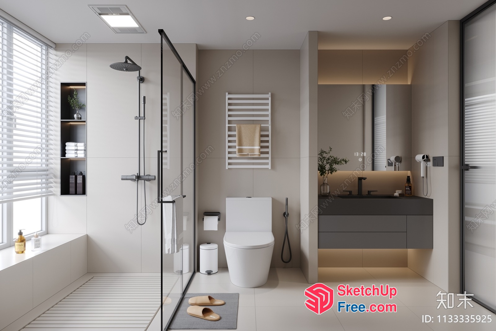 Modern Bathroom Interior With White And Gray Decor 3D SketchUp File
