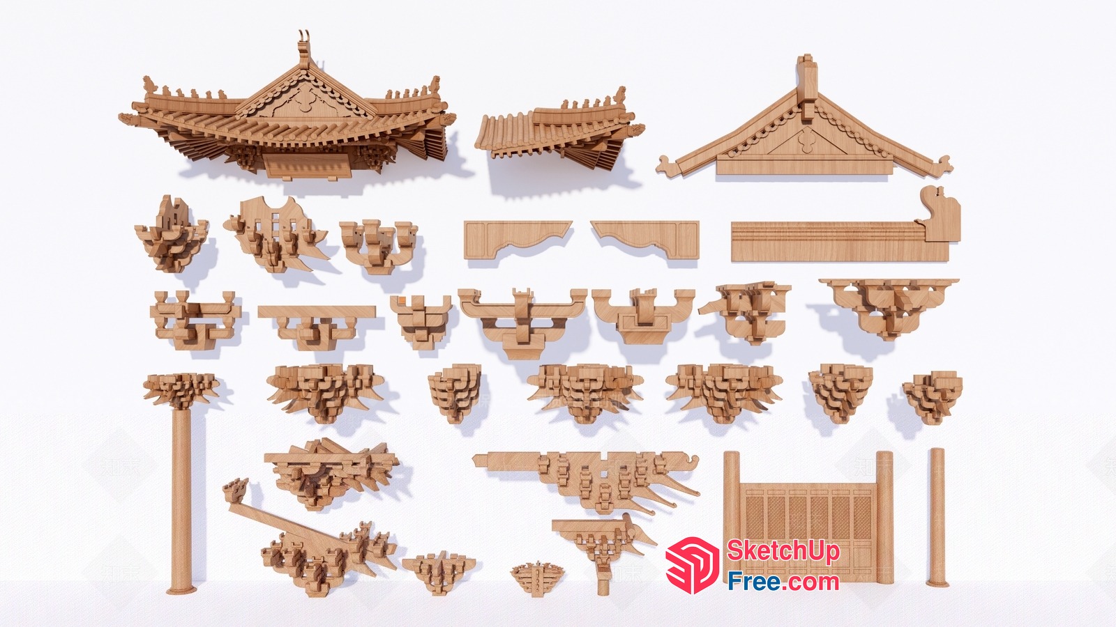 Ornate Asian Building Roof Elements 3D SketchUp File