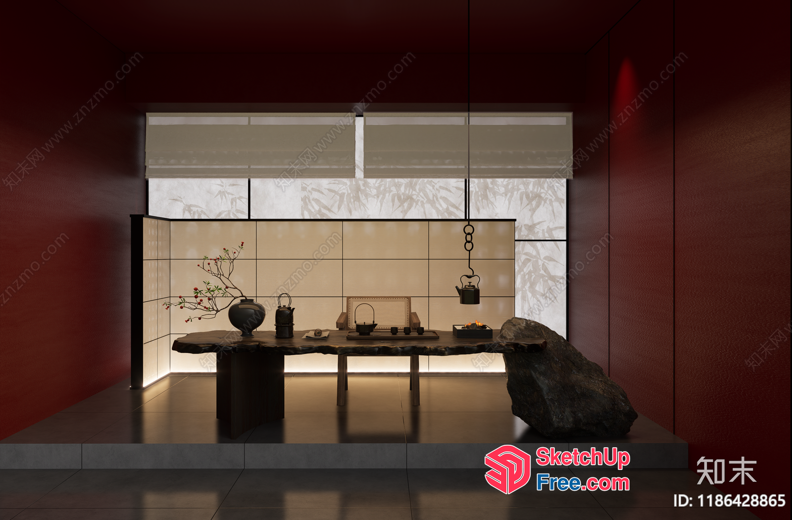 Wabi-Sabi Style Tea Table Set In A Modern Japanese Room 3D SketchUp File