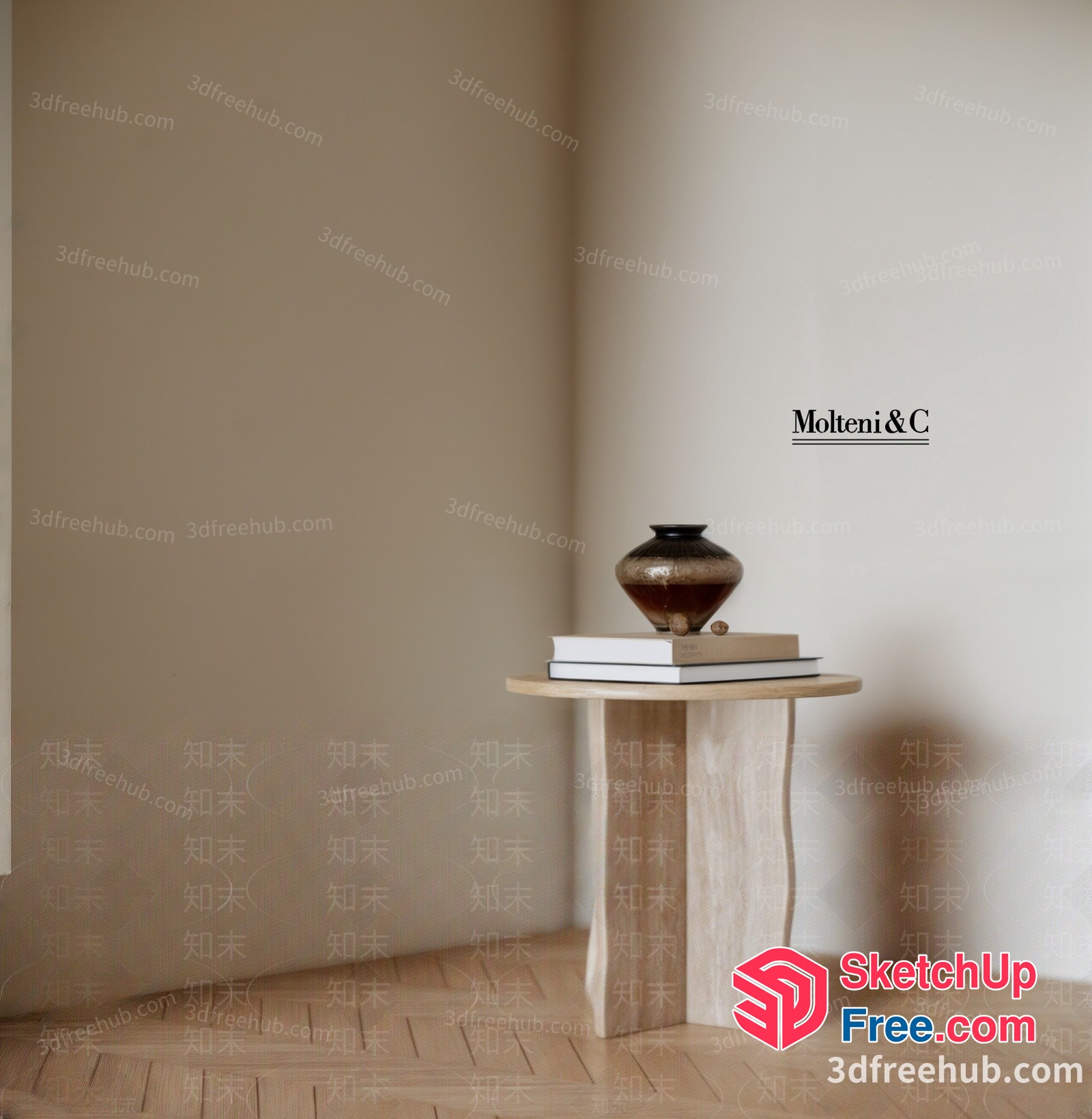 Simple Corner Interior With Vase And Table 3D SketchUp File