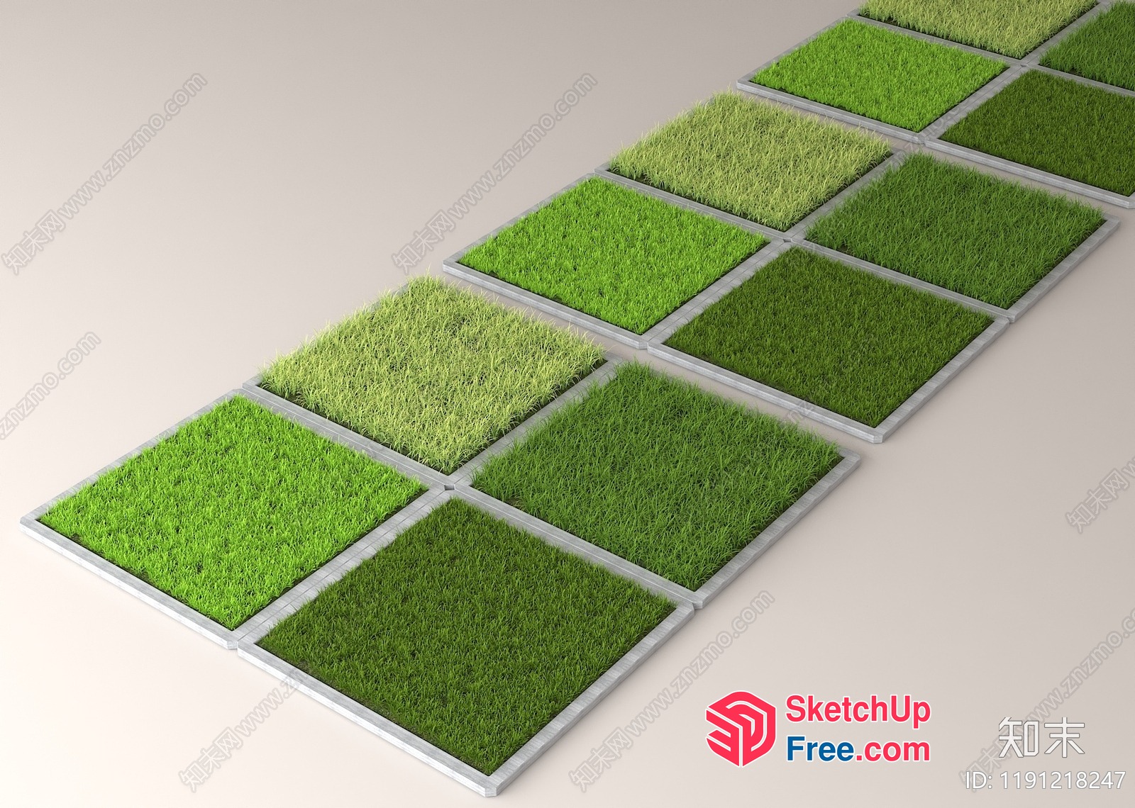 3D Grass Panels In Various Shades 3D SketchUp File