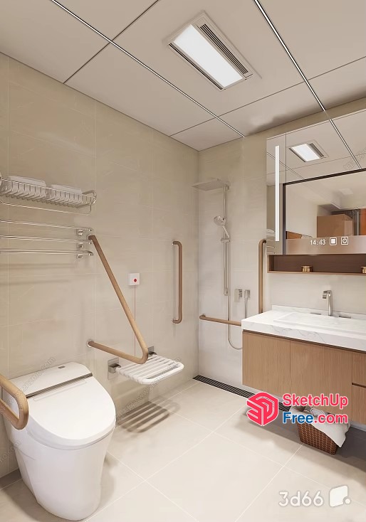 Modern Bathroom With White And Brown Accents 3D SketchUp File