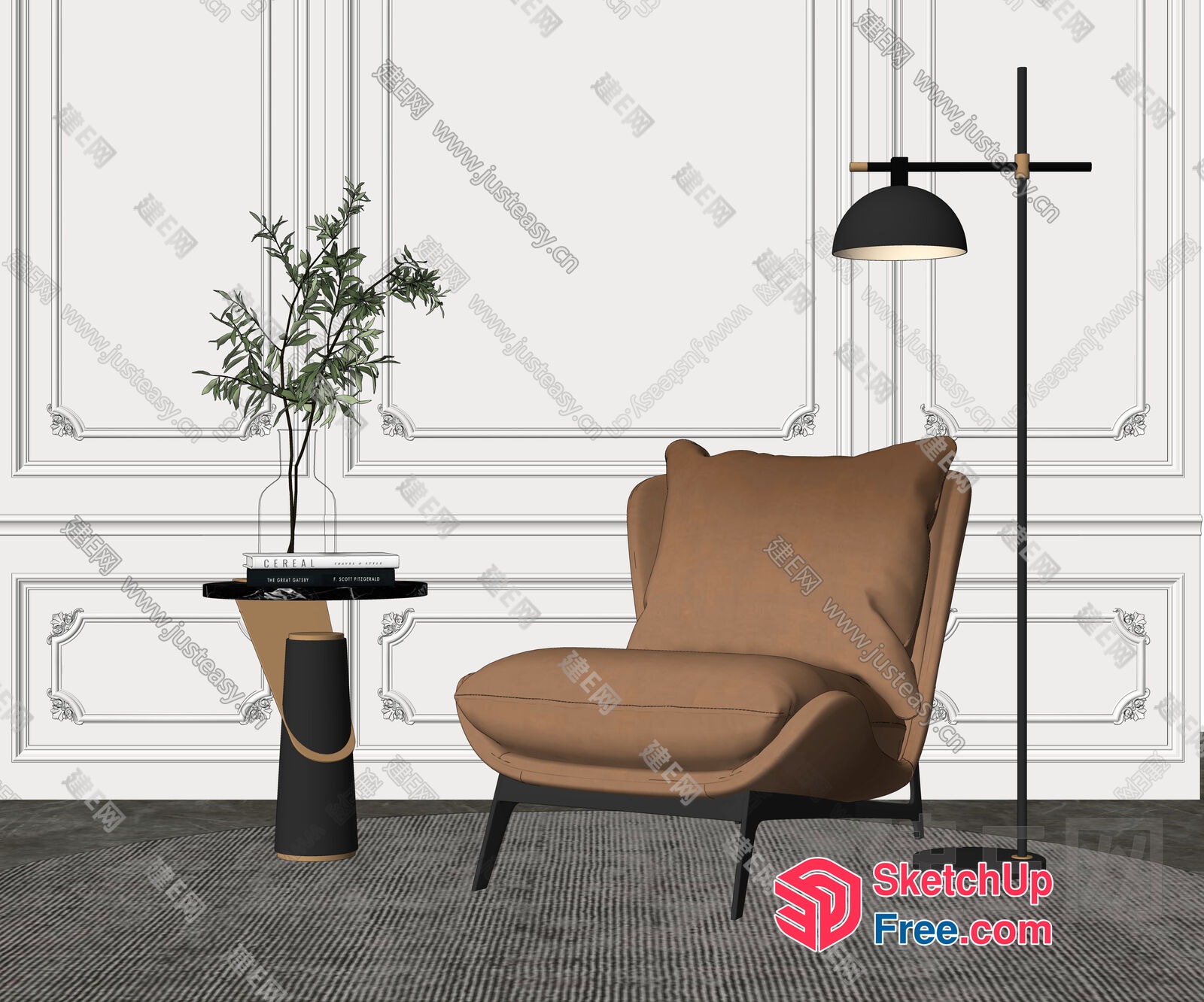 Classic Moulding Accent Chair And Side Table 3D SketchUp File