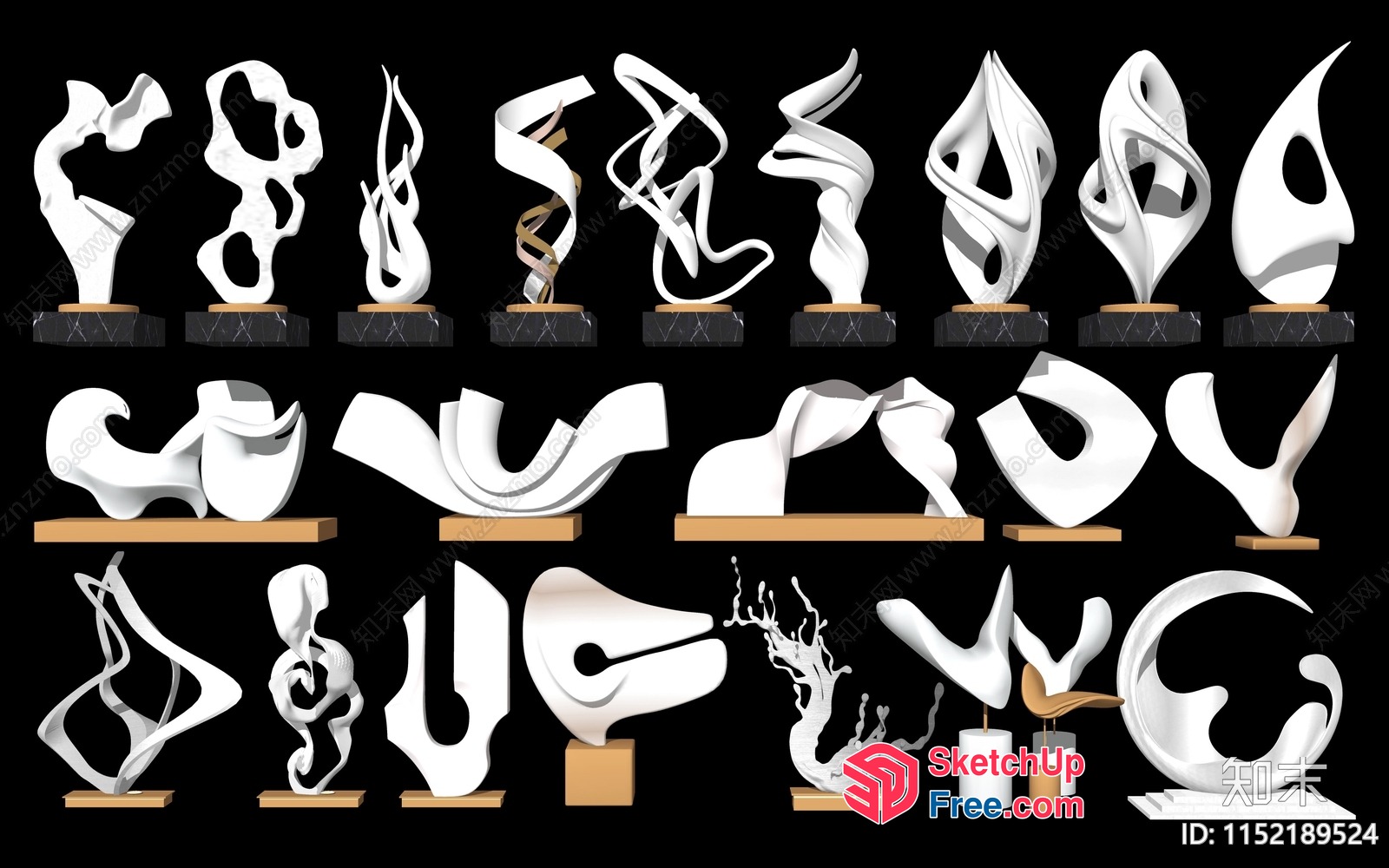 White Abstract Sculpture Collection 3D SketchUp File