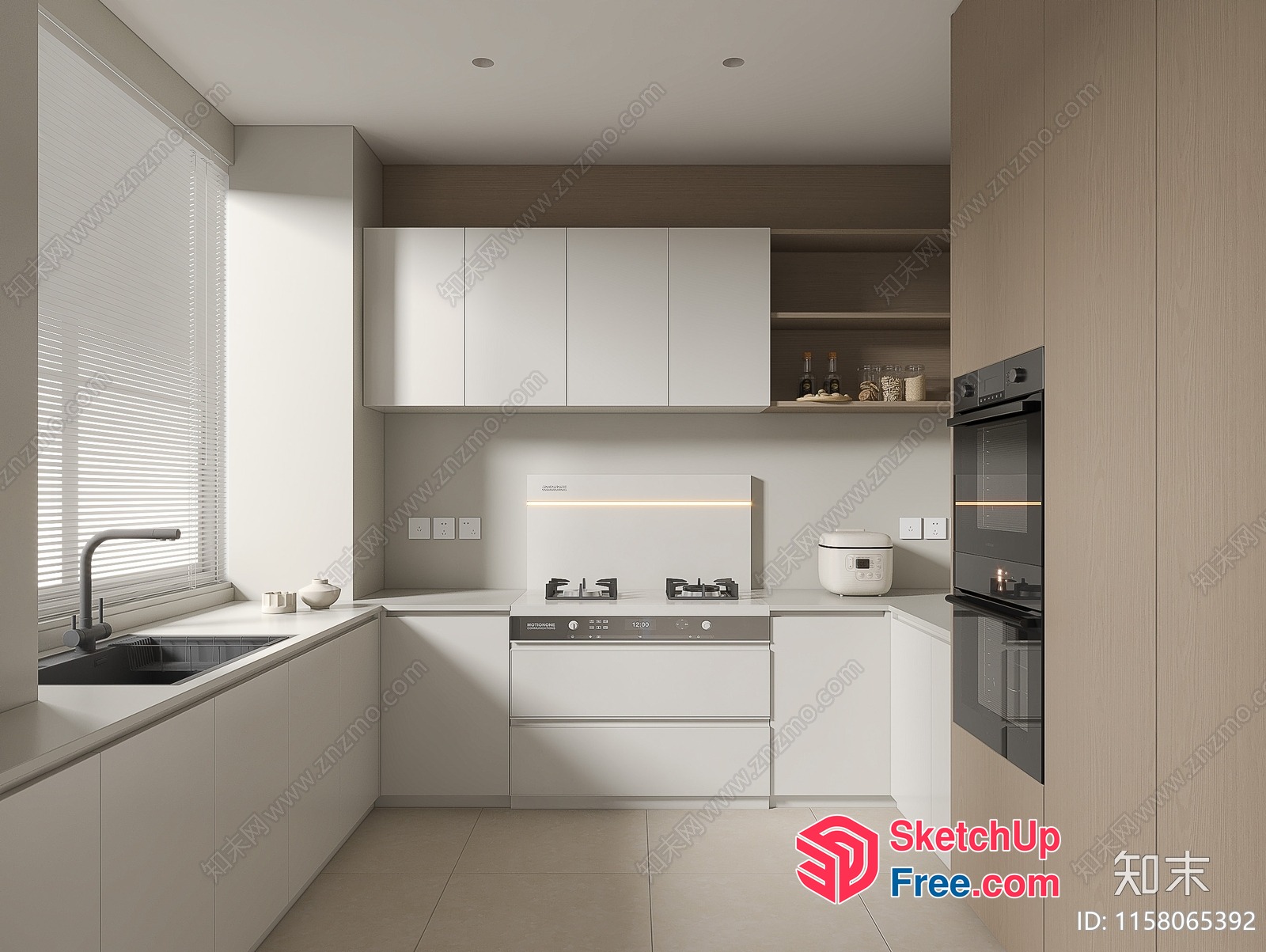 Modern Kitchen With Sleek White Cabinets And Black Appliances 3D SketchUp File