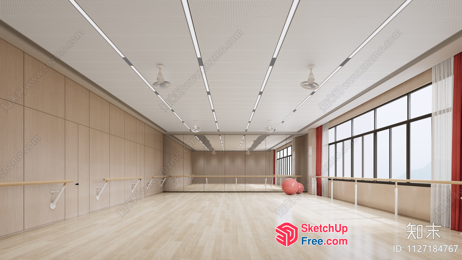 Modern Dance Studio With Large Windows And Wooden Floors 3D SketchUp File