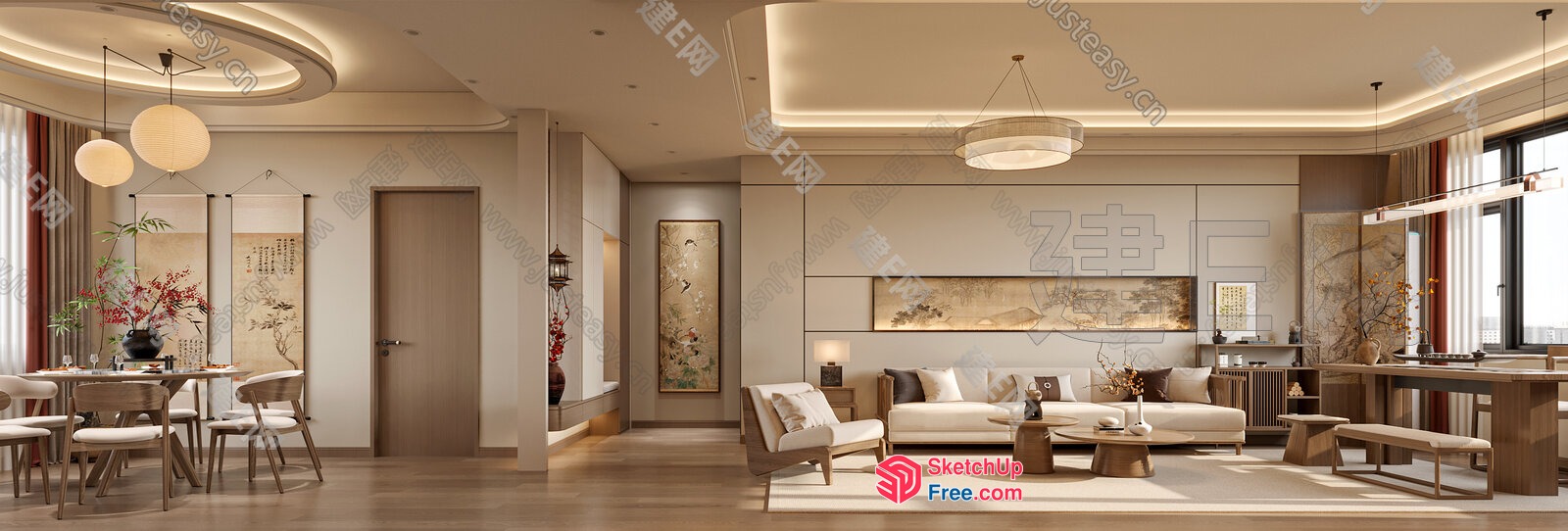 Modern Japanese-Style Living Room With Natural Light 3D SketchUp File