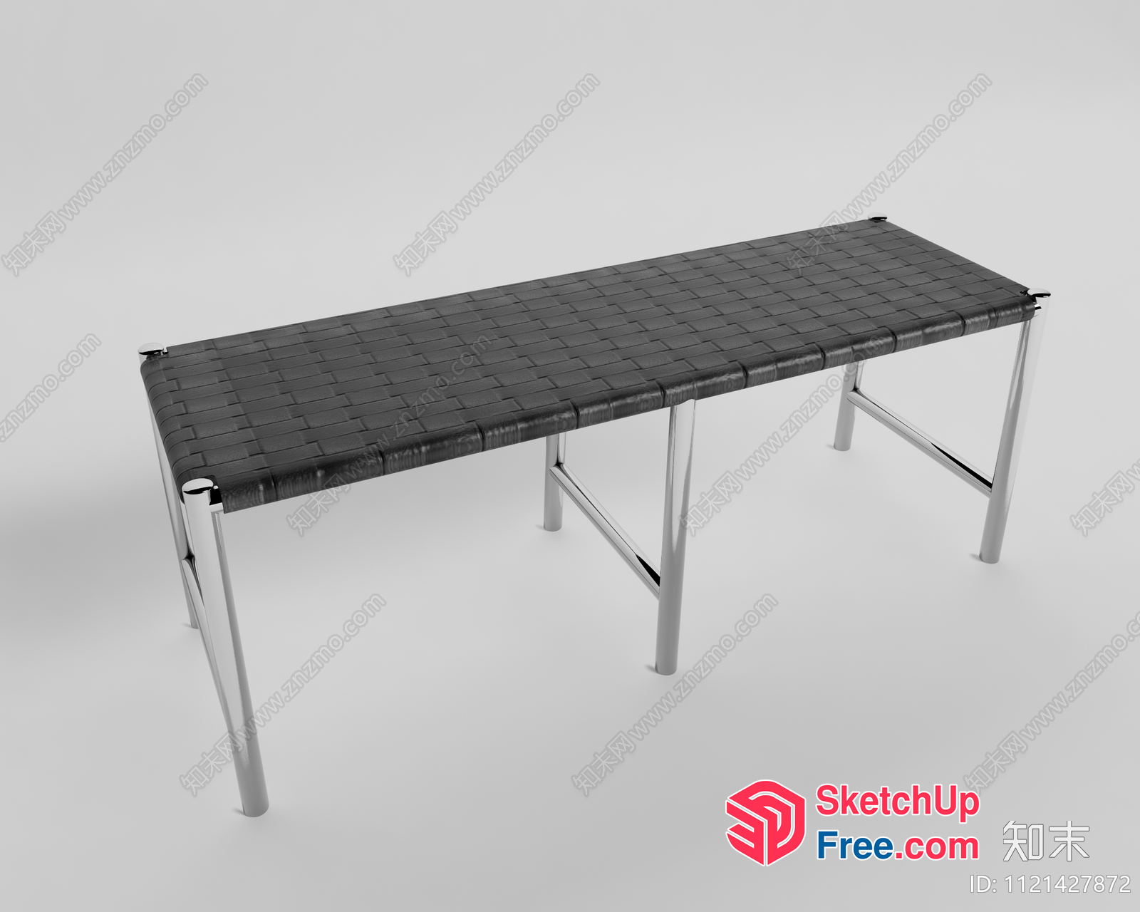 Modern Leather Bench With Chrome Legs 3D SketchUp File