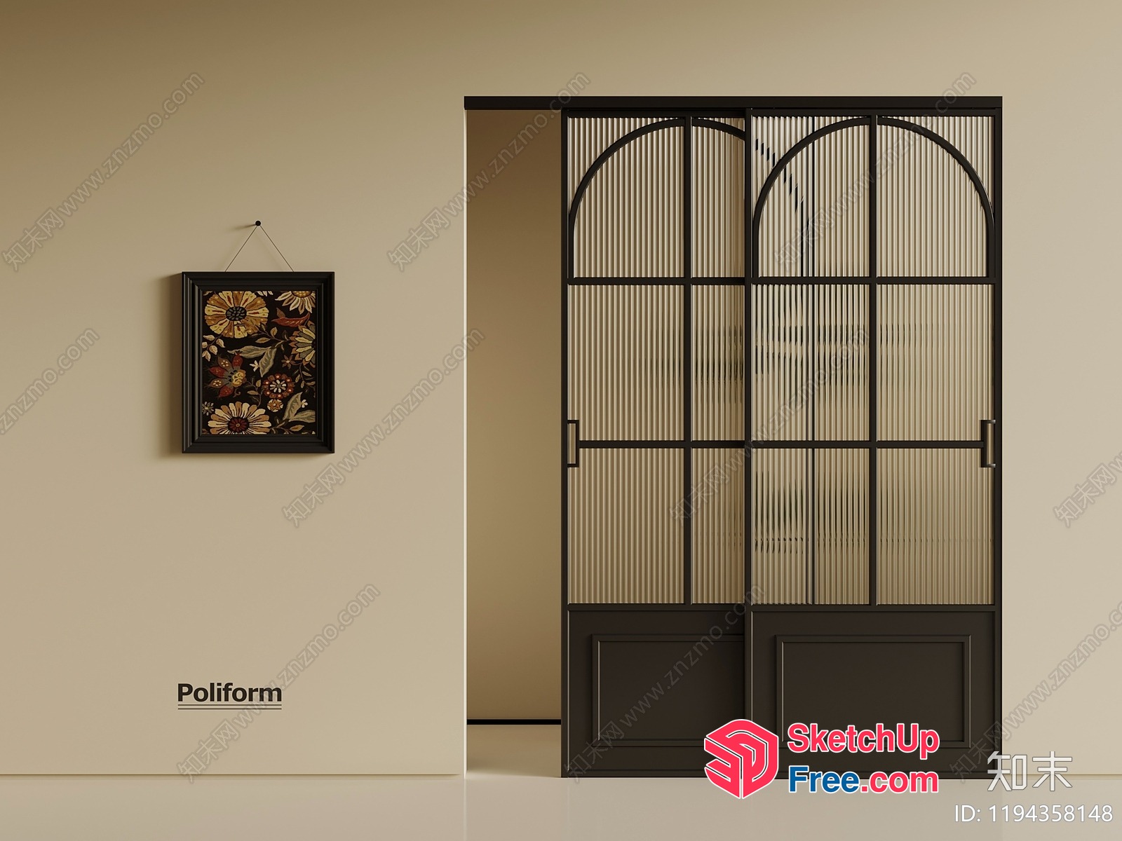 Elegant Black Door With Glass Panel And Arched Top 3D SketchUp File