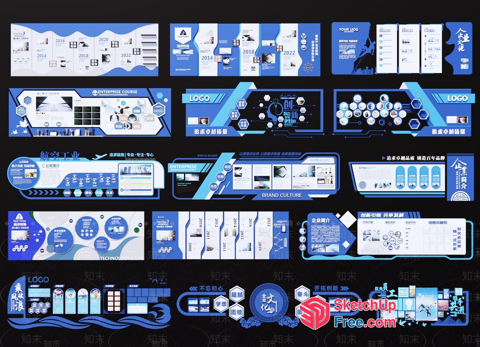 Blue And White Infographic Templates 3D SketchUp File