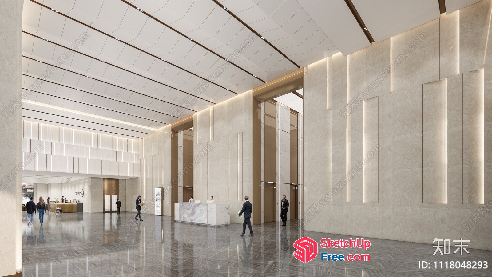 Interior Of Large Office Building With High Ceiling 3D SketchUp File