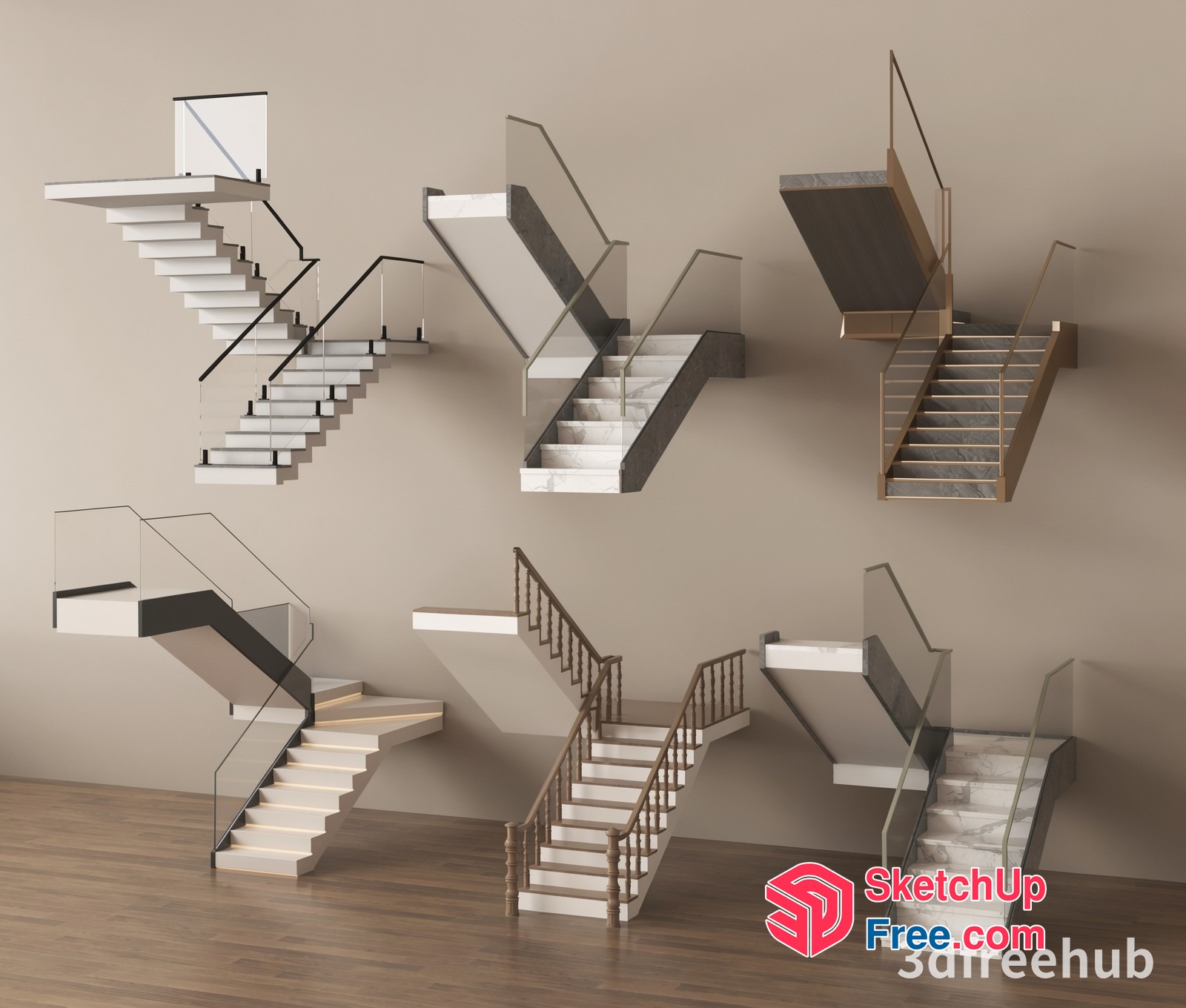 Modern Staircases With Glass Railings 3D SketchUp File