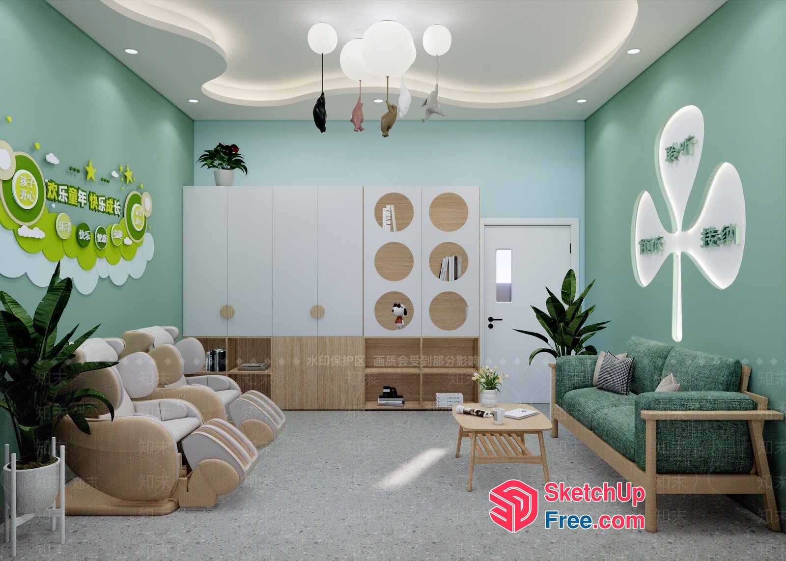 Cozy Modern Green Living Room With Unique Decorations 3D SketchUp File