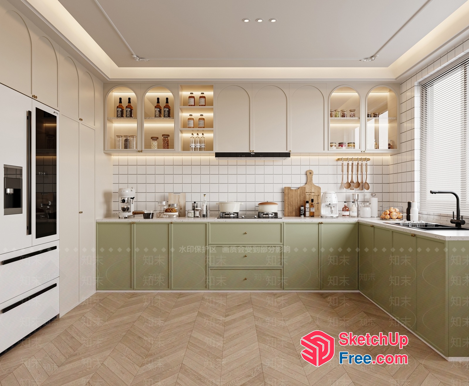 Modern Kitchen With White And Green Cabinets 3D SketchUp File