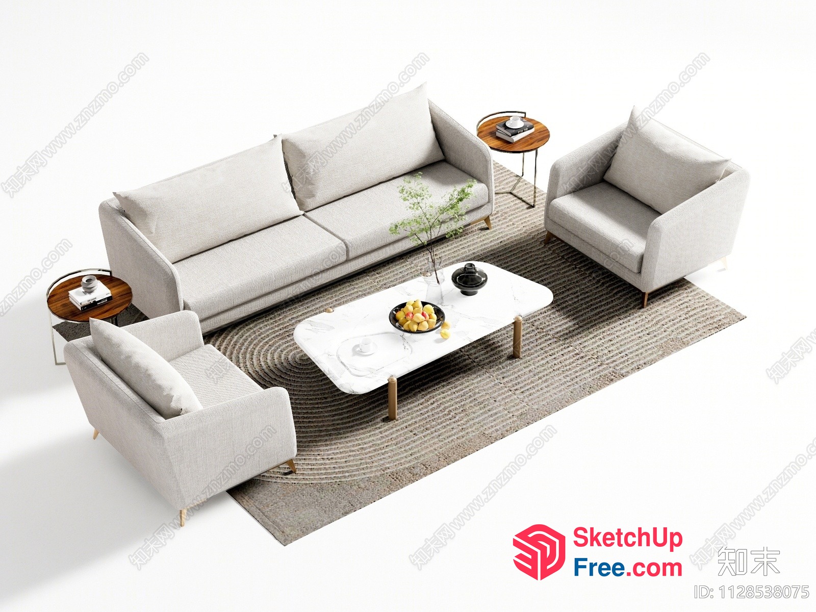 Modern Living Room Furniture Set With Sofa And Chairs 3D SketchUp File