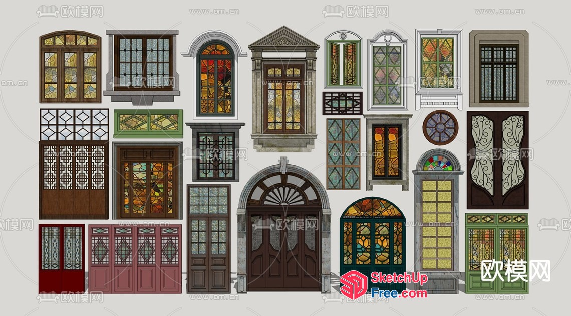 Colorful Stained Glass Windows And Doors 3D SketchUp File