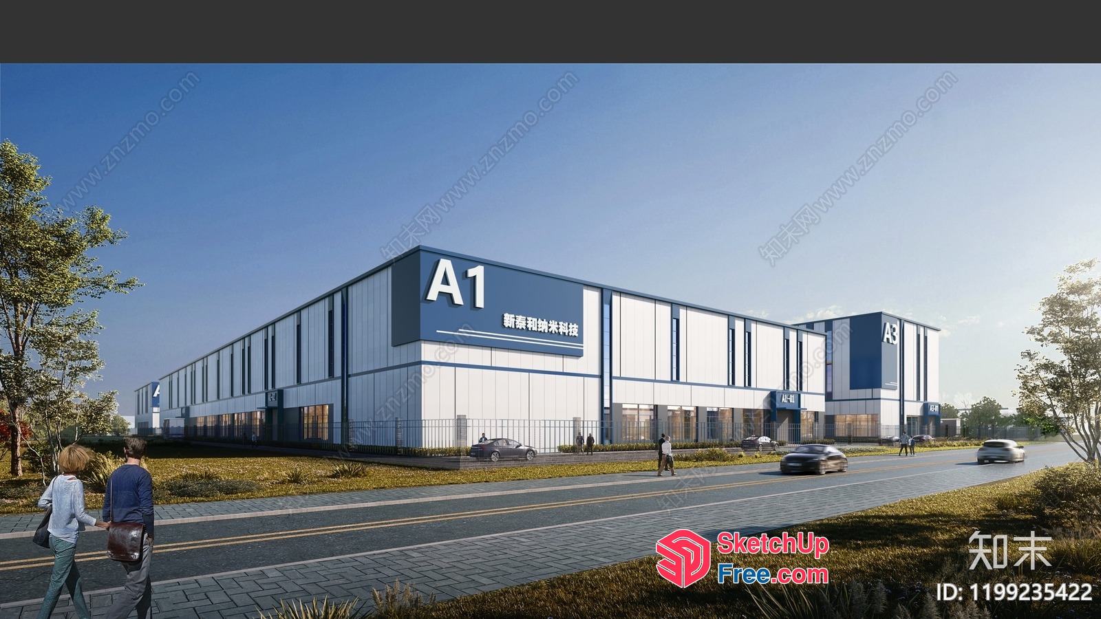 Large Modern Commercial Building With A1 Sign 3D SketchUp File