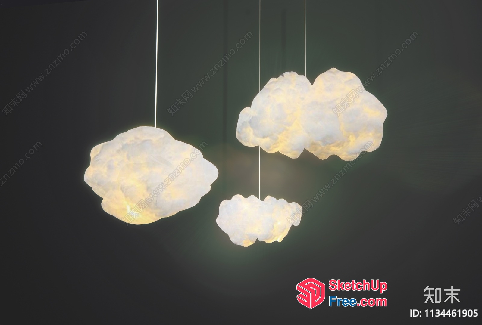 Cloud-Like Pendant Lights Illuminating A Dark Space 3D SketchUp File