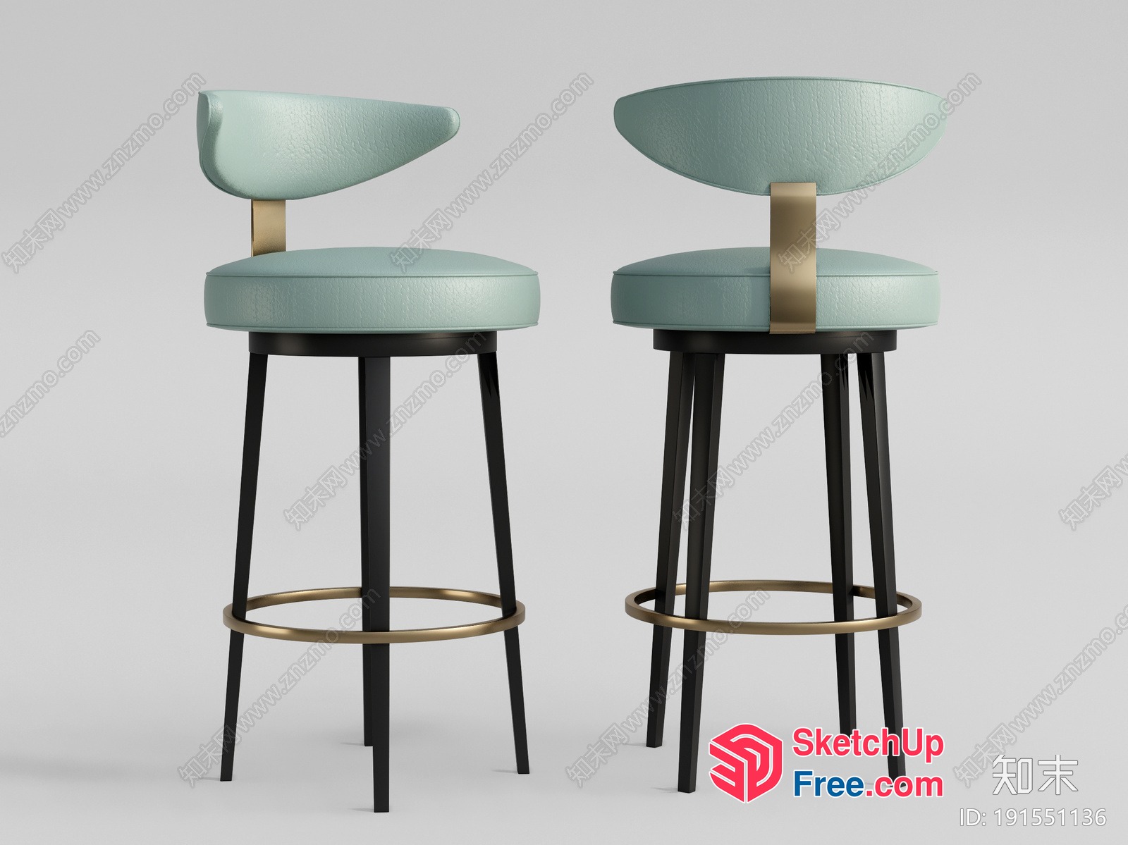 Modern Bar Stools With Gold Accents 3D SketchUp File