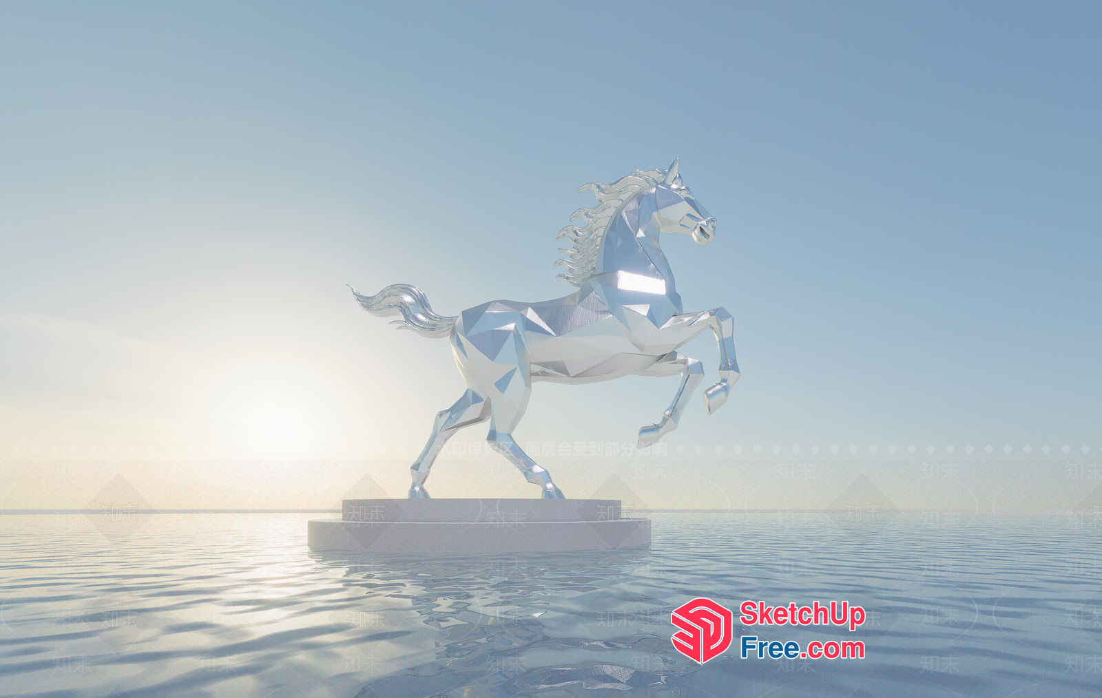 Metallic Horse Sculpture In The Water 3D SketchUp File