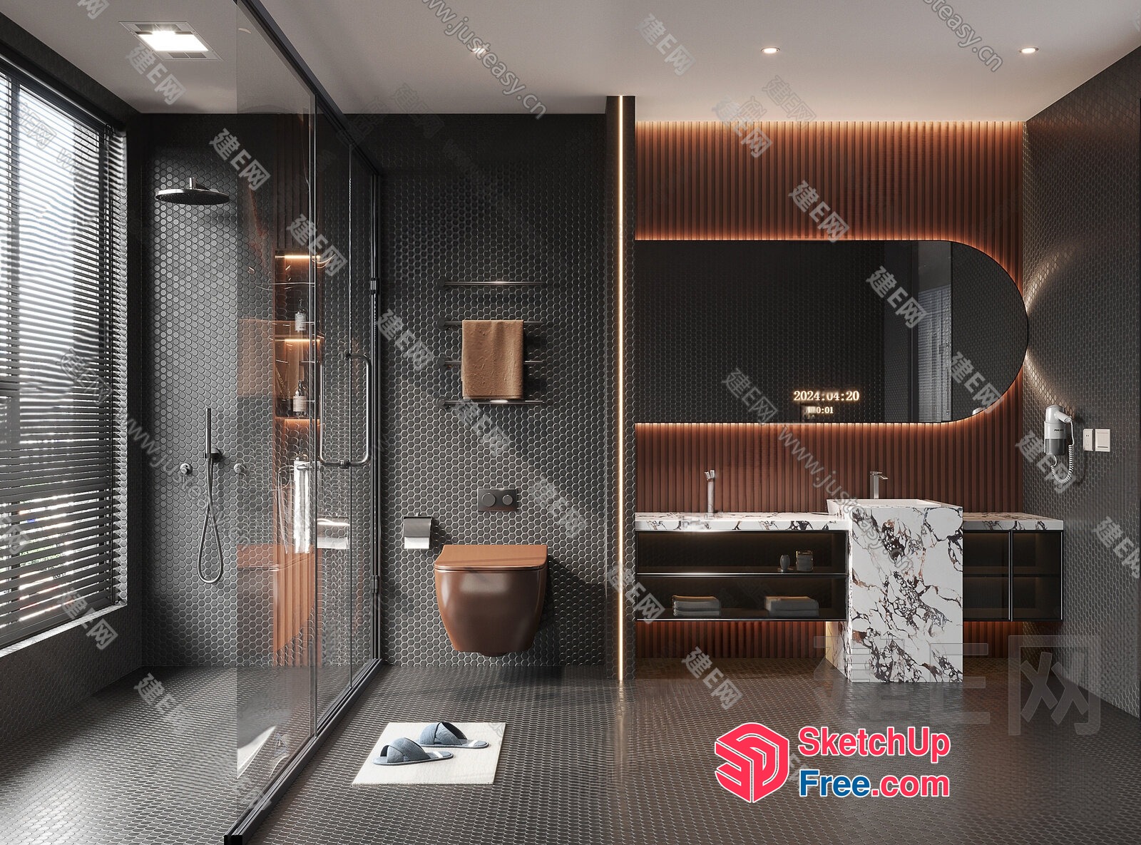 Modern Bathroom With Brown And White Accents 3D SketchUp File