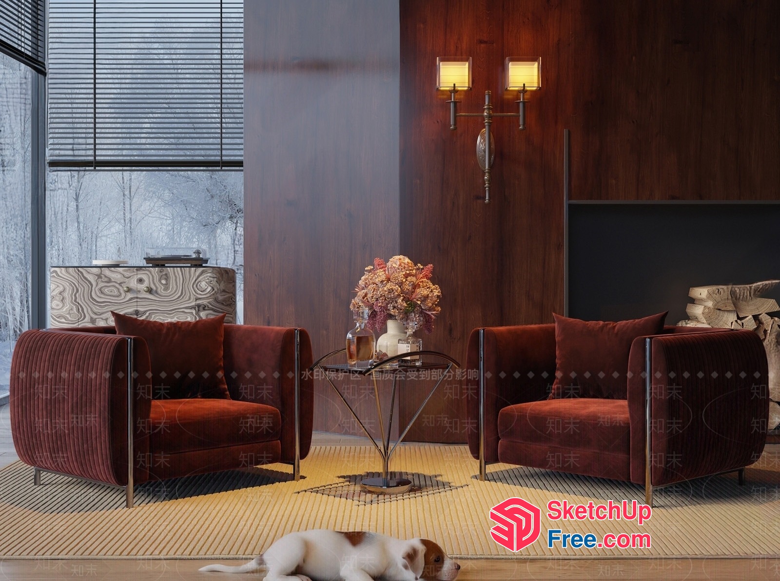 Luxurious Modern Living Room With Elegant Chairs 3D SketchUp File