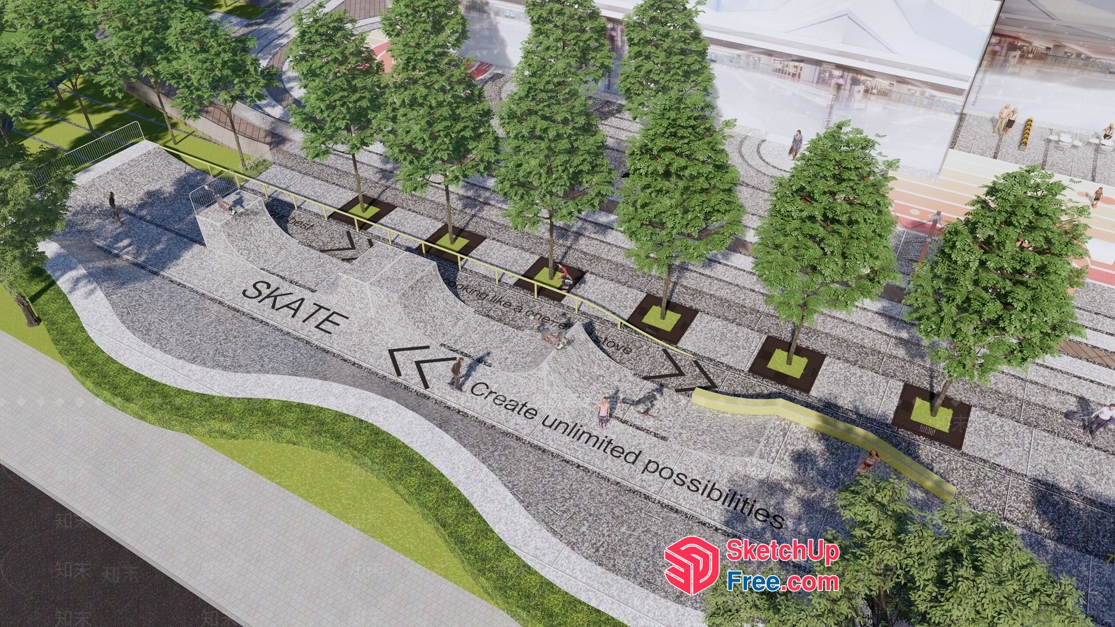Modern Outdoor Skatepark With Natural Surroundings 3D SketchUp File