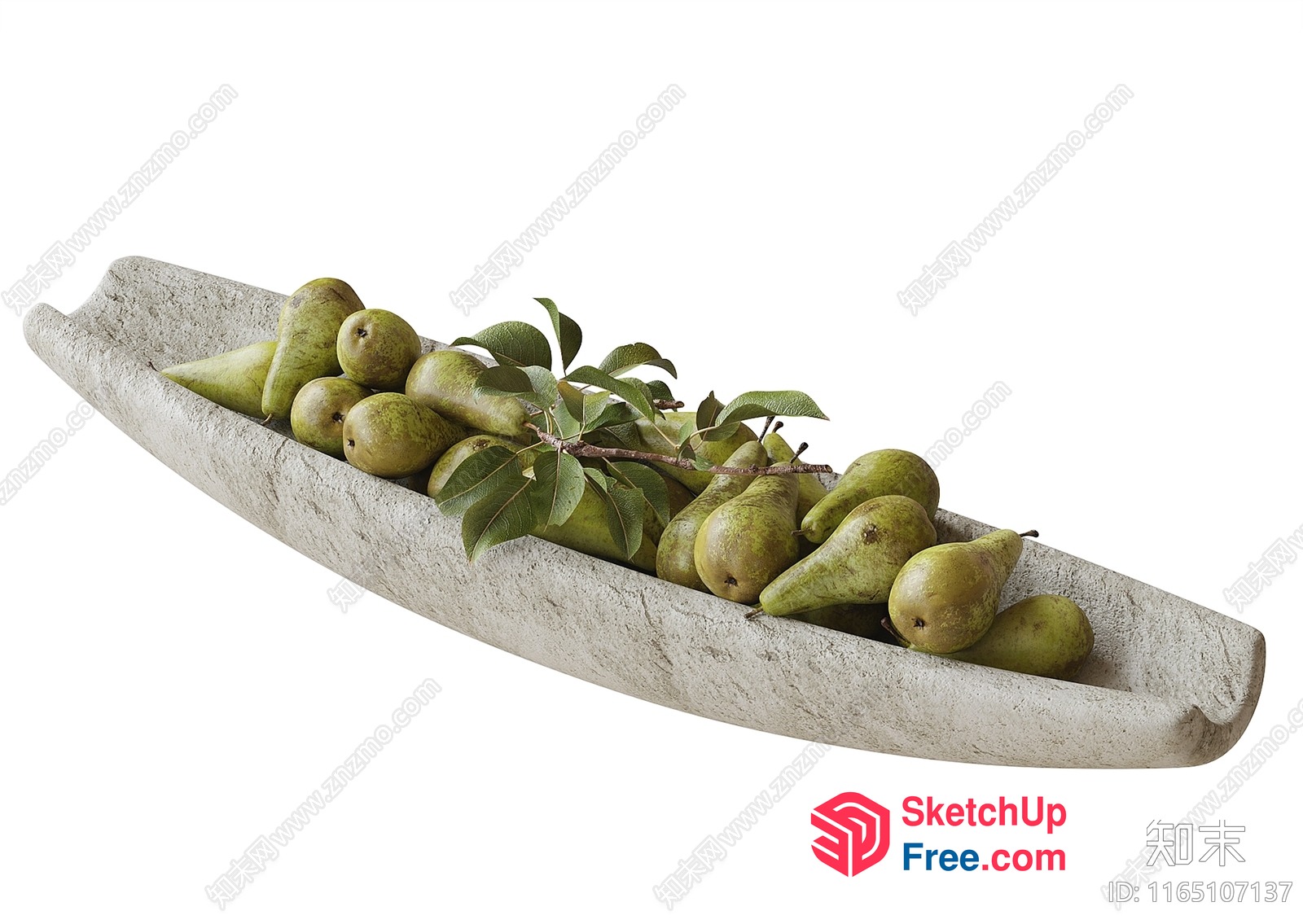 Stone Bowl Filled With Fresh Pears 3D SketchUp File
