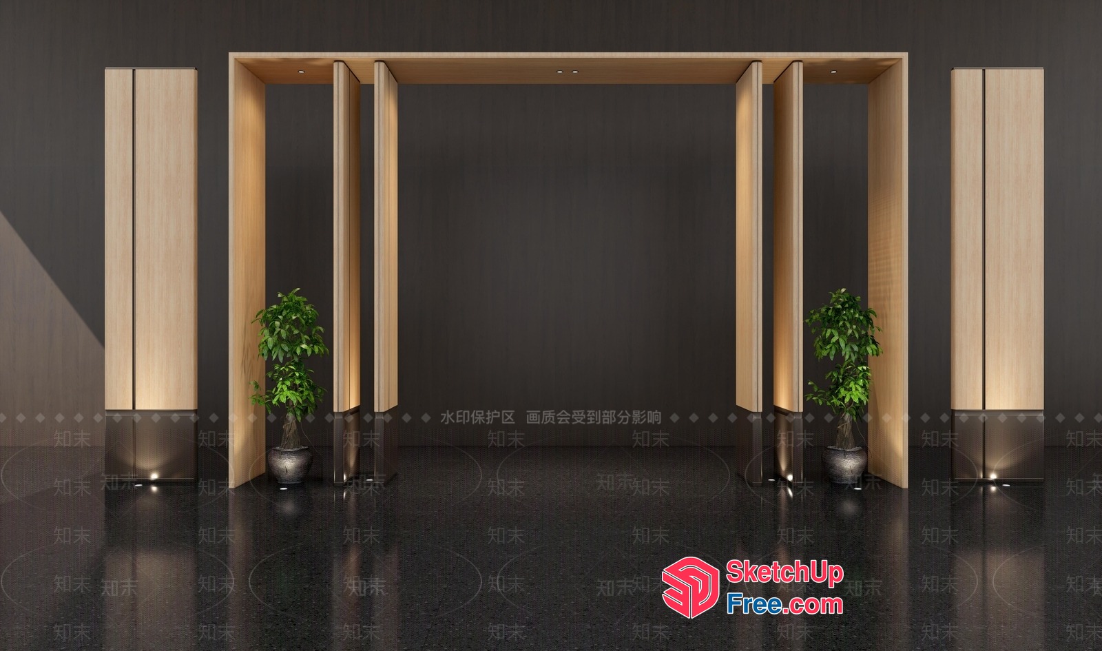 Modern Pillars And Potted Plants 3D SketchUp File