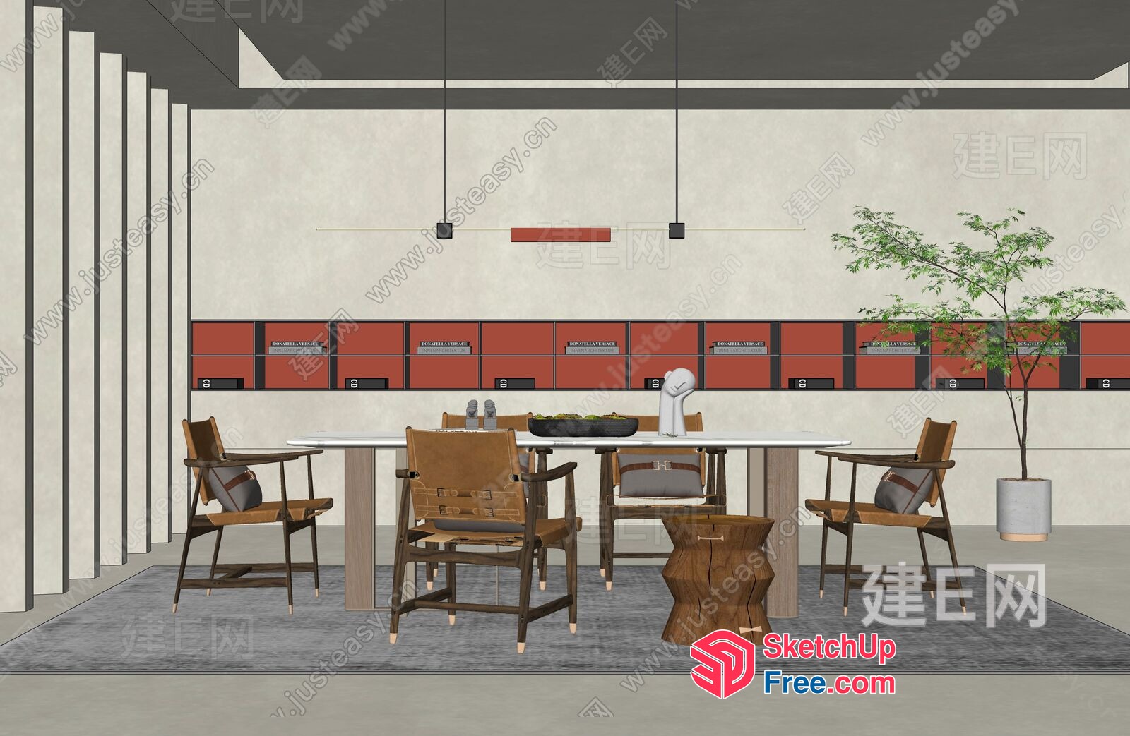 Modern Minimalist Dining Room With Wood And White Accents 3D SketchUp File