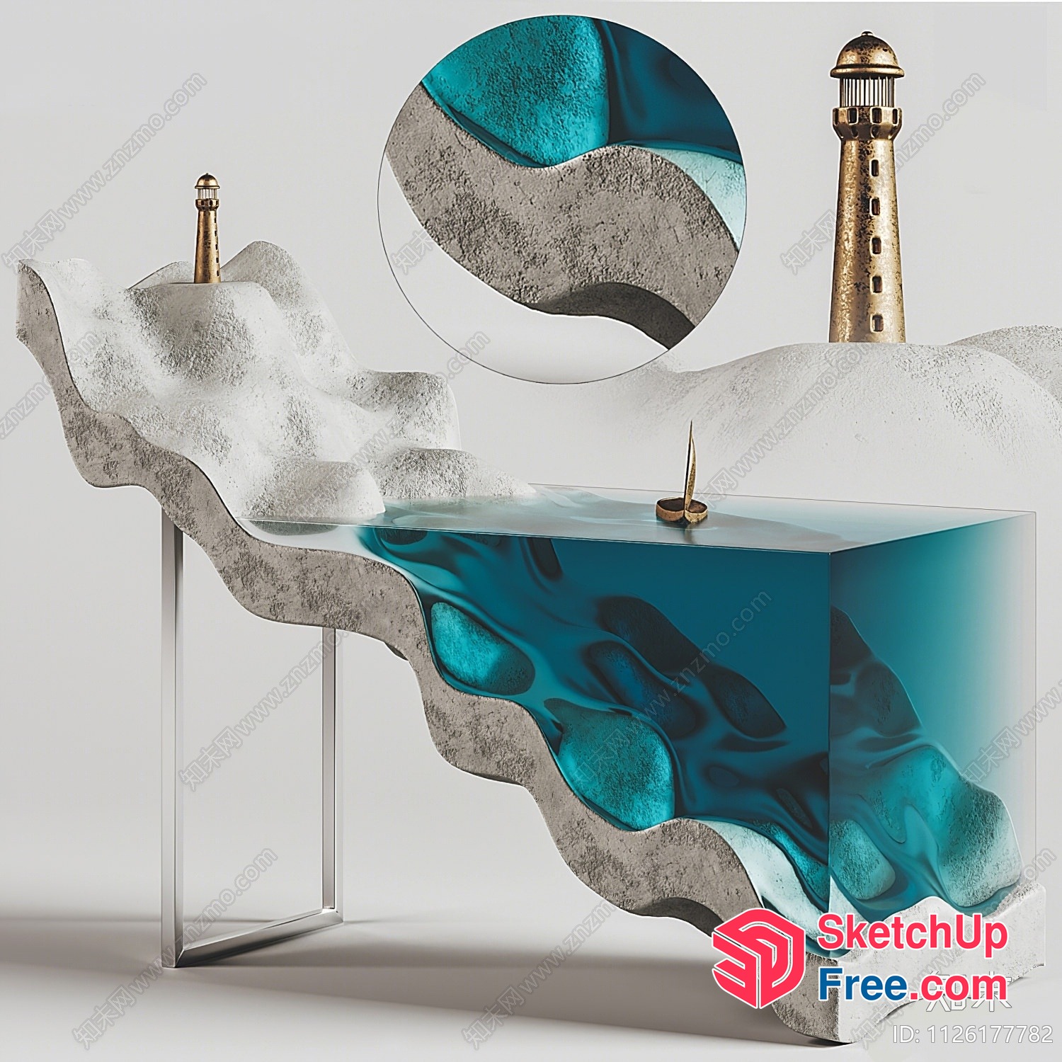 Modern Coastal Console Table With Ocean-Inspired Design 3D SketchUp File
