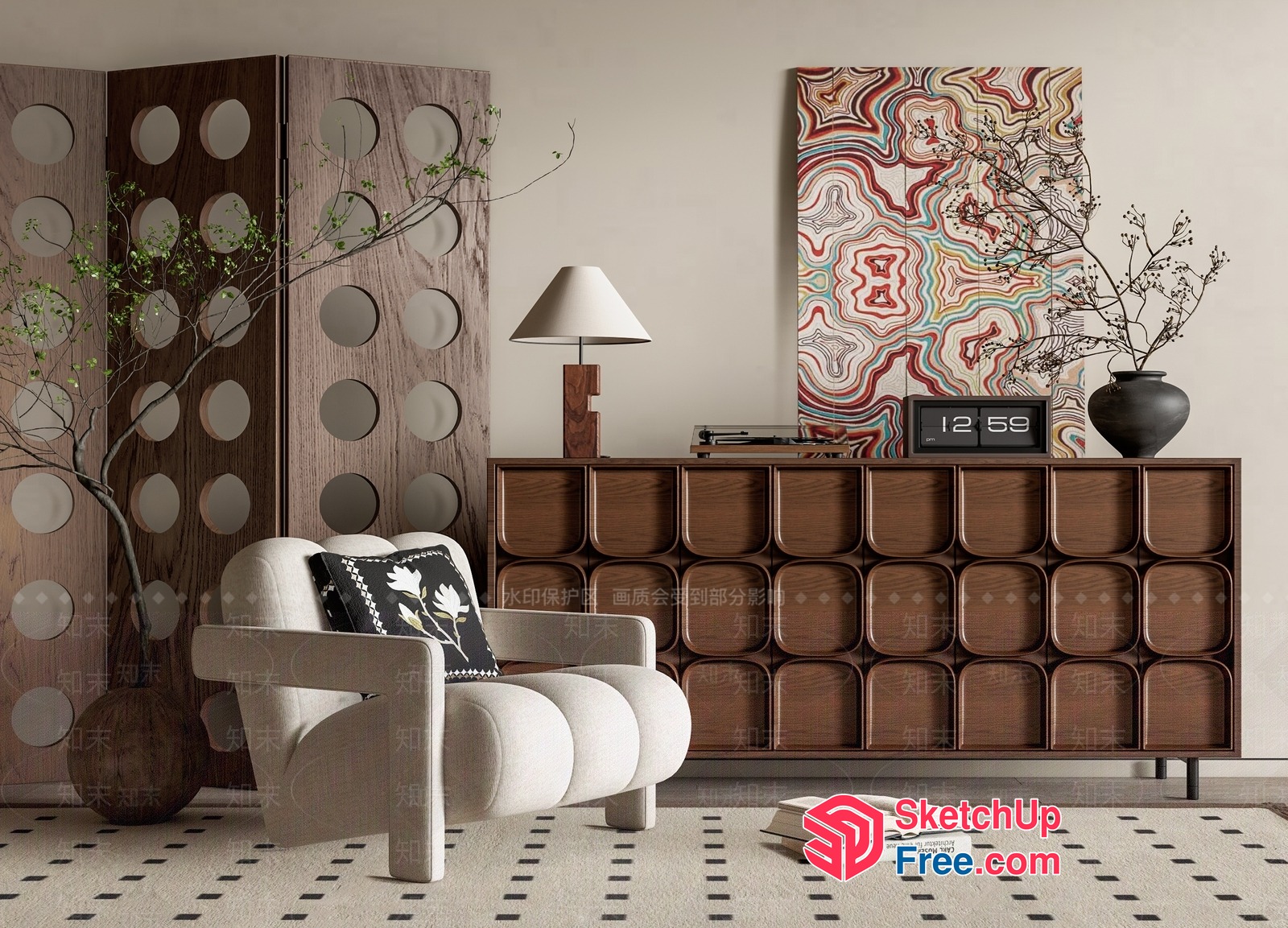 Mid-Century Modern Living Room With Retro Furniture 3D SketchUp File