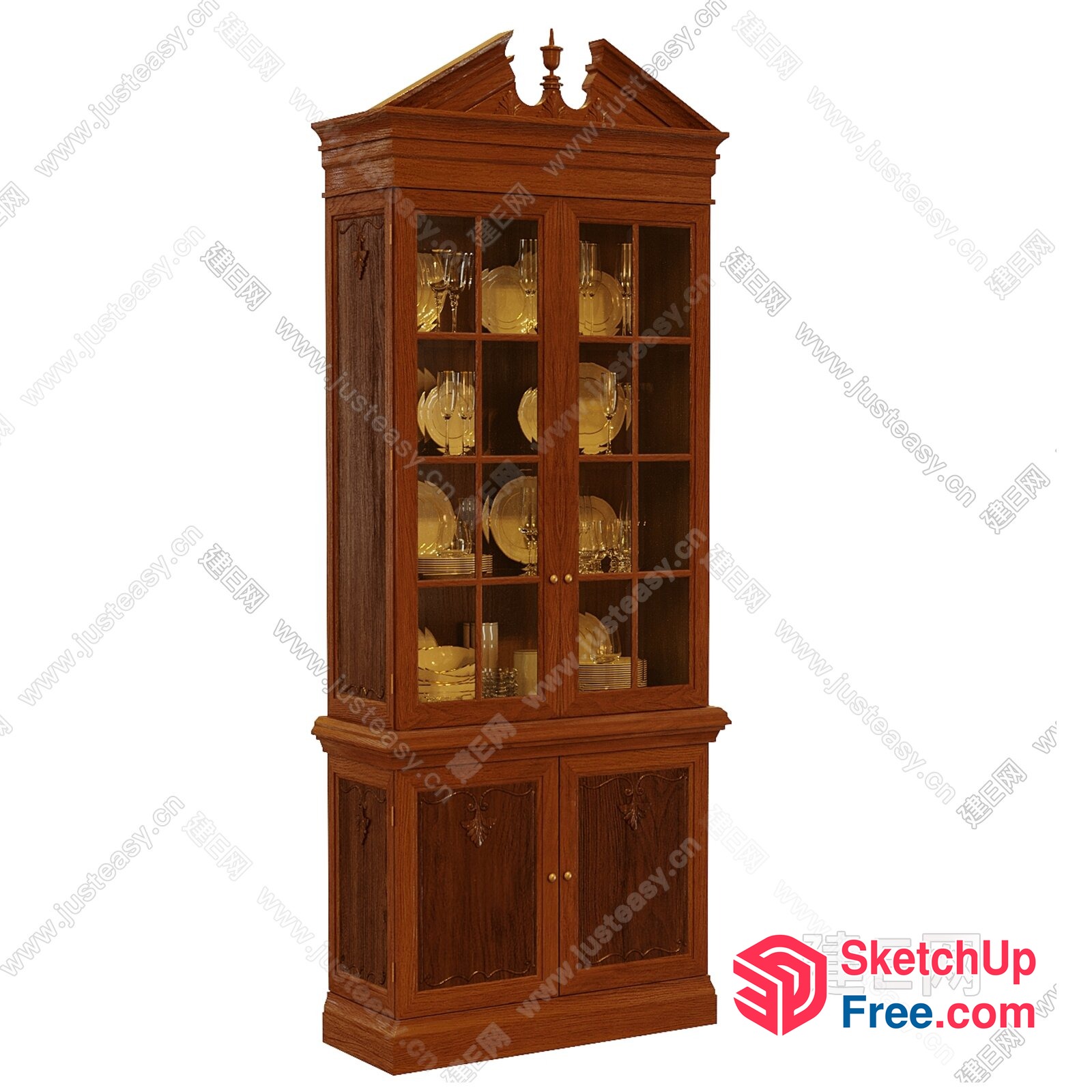 Classic Wooden Cabinet With Glass Door 3D SketchUp File